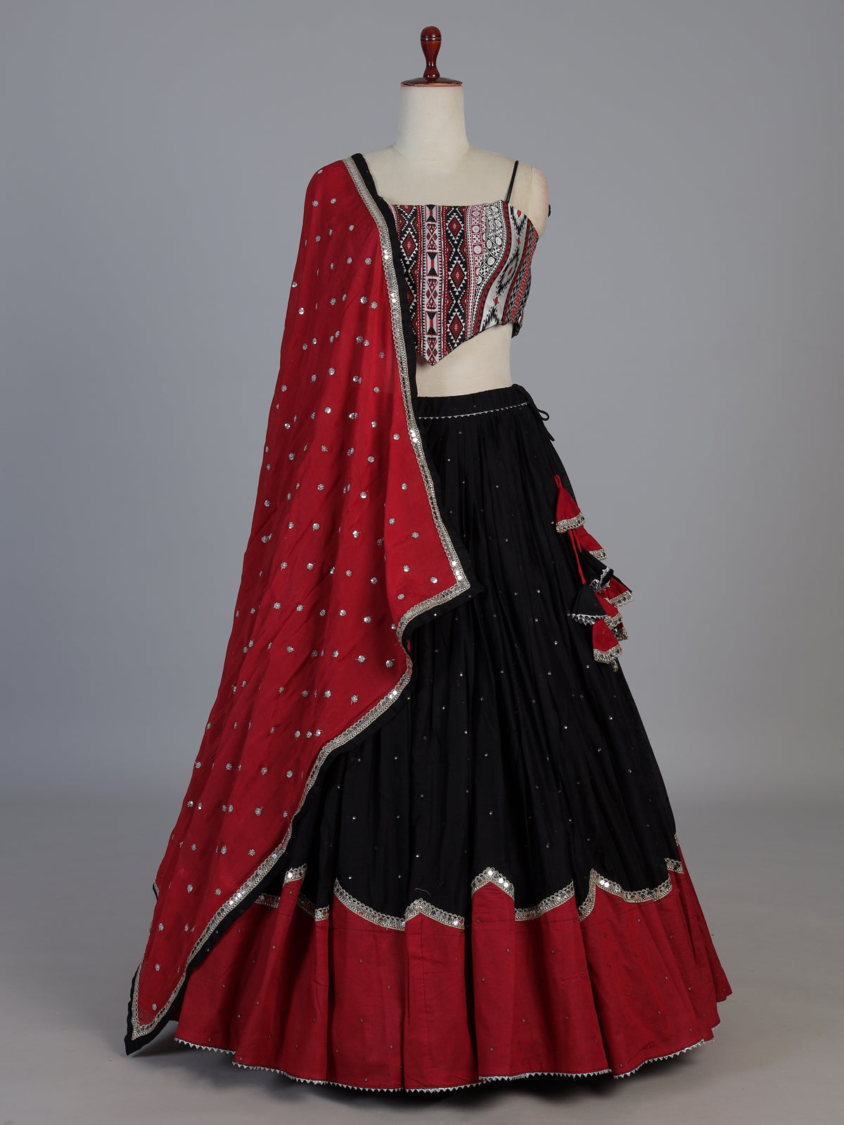 Black colour cotton silk navratri lehenga choli