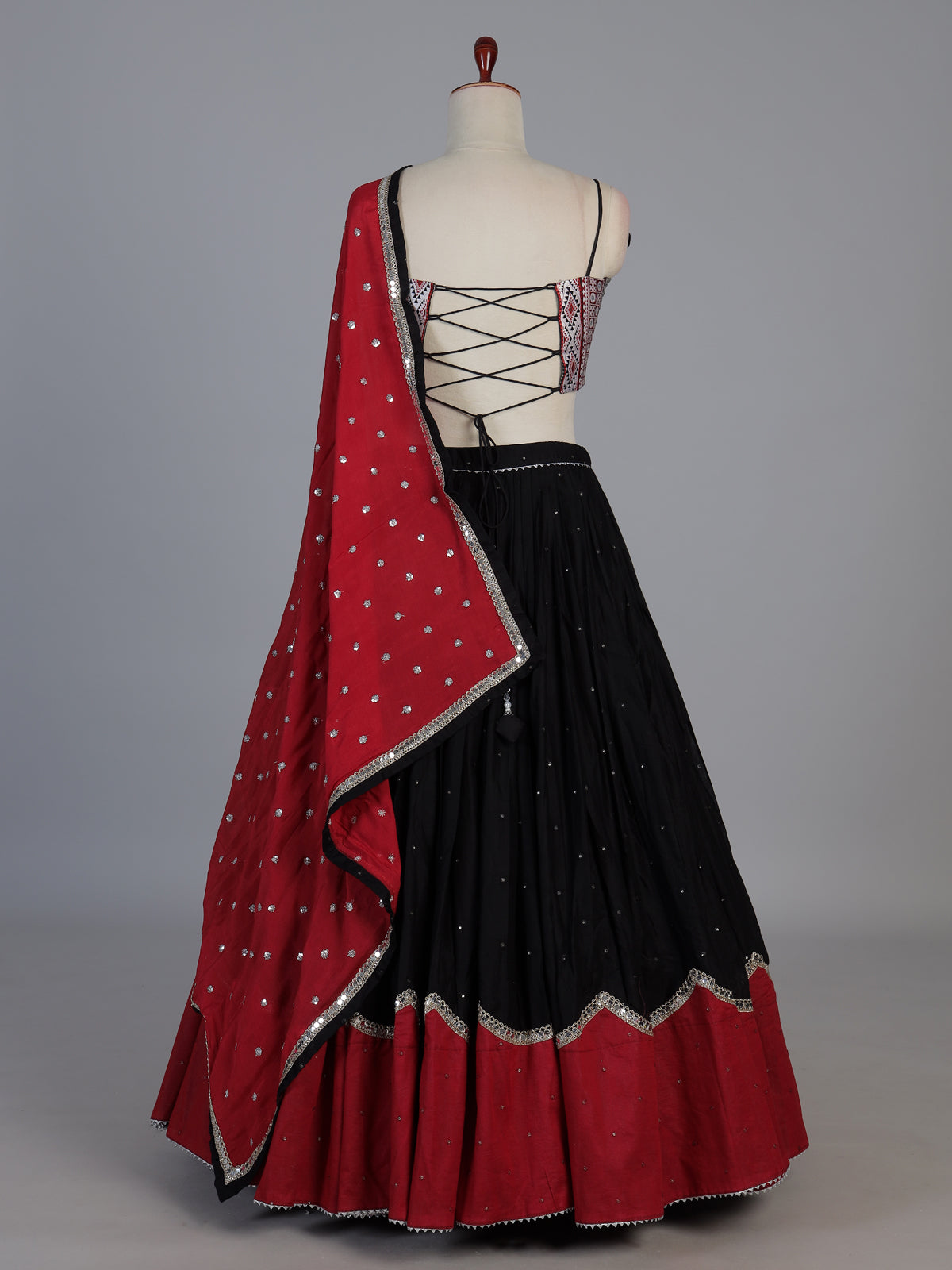 Black colour cotton silk navratri lehenga choli