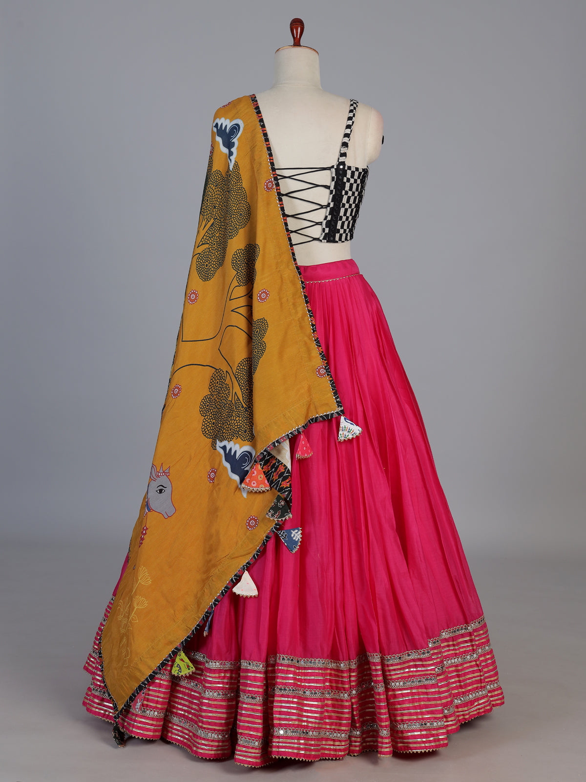 Pink folk art cotton silk navratri wear lehenga choli