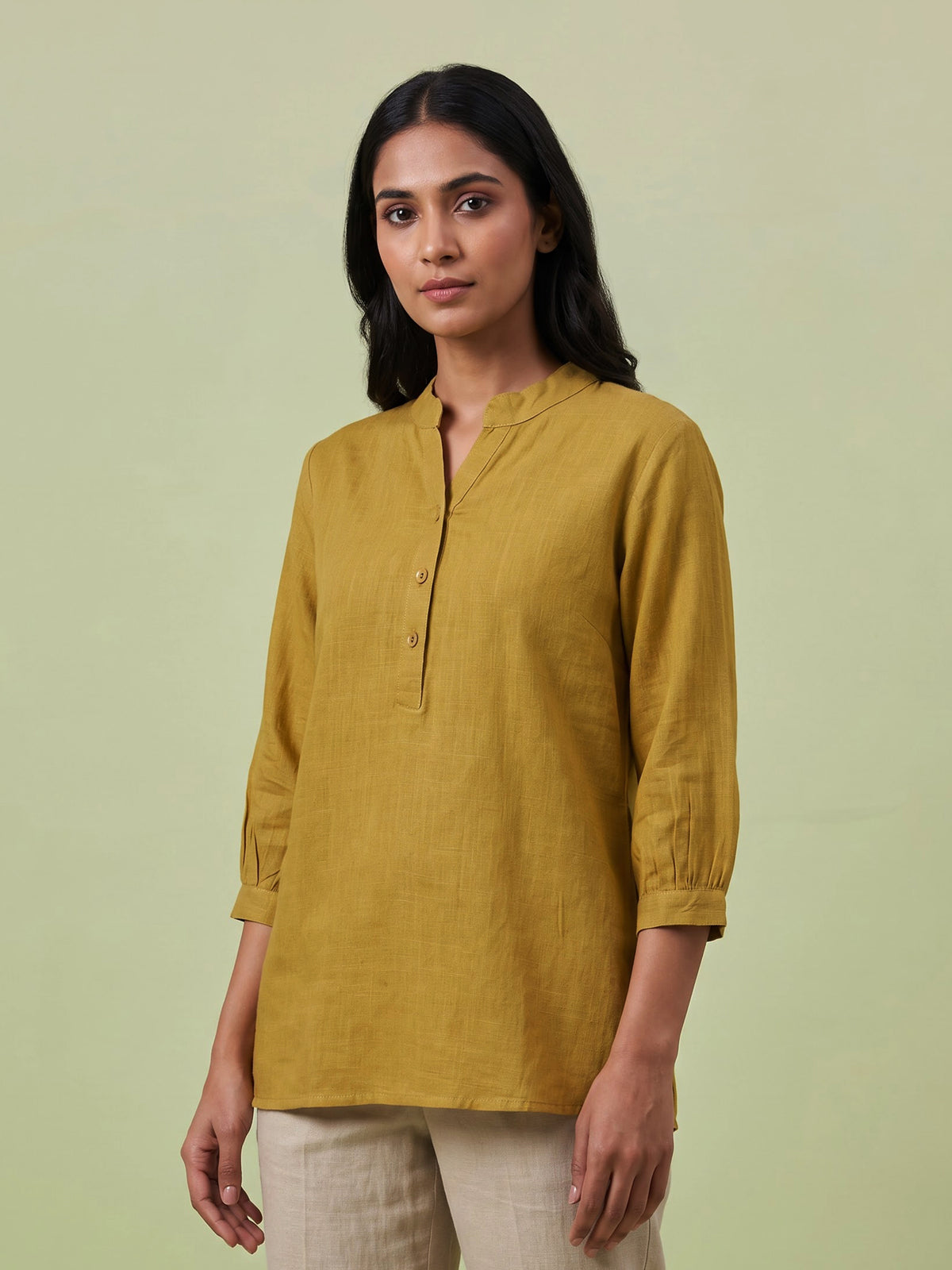 Mustard yellow womens vibrant short kurti
