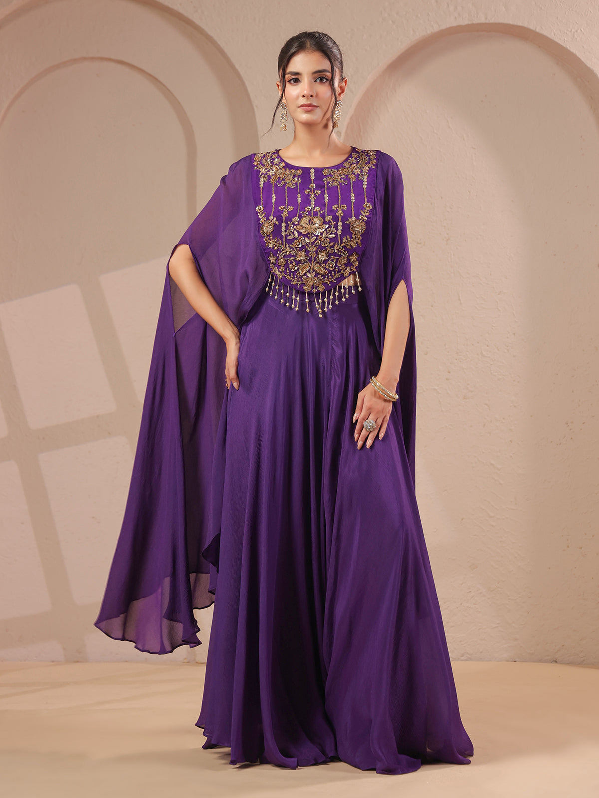Purple handwork bodice flared top with elegant palazzo
