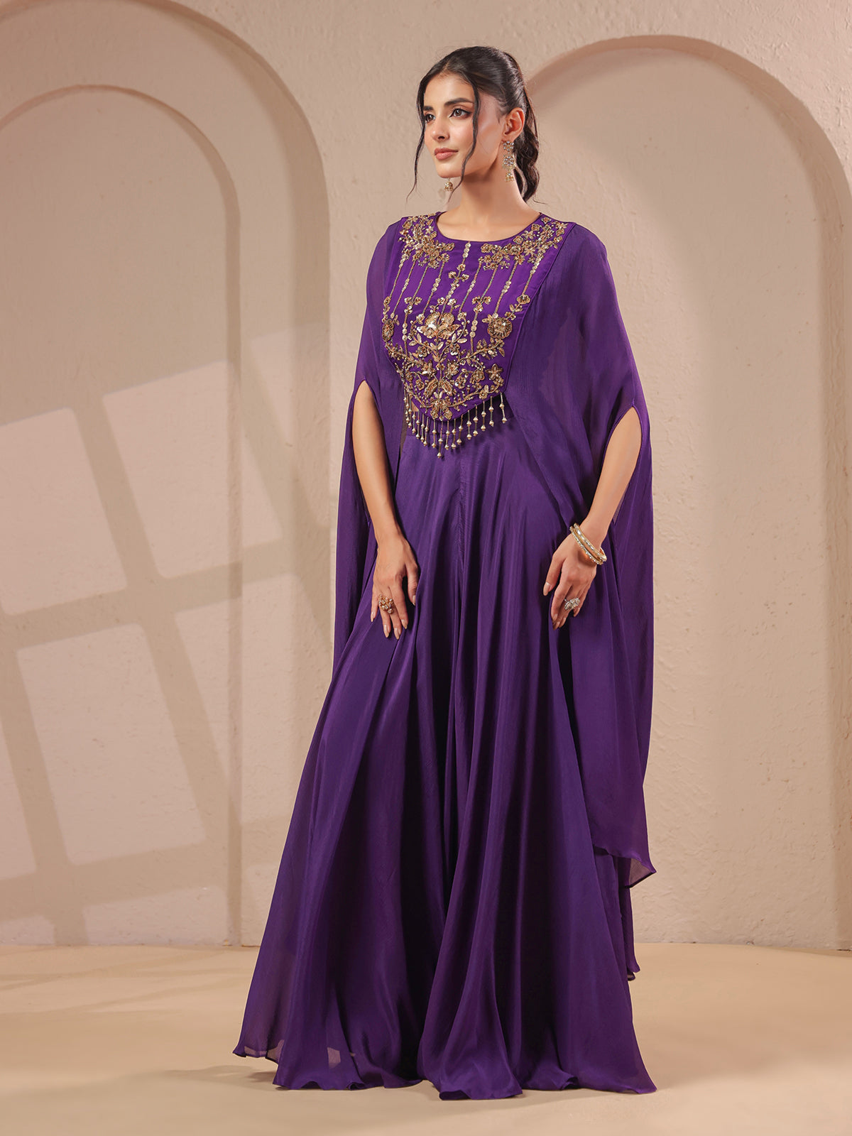 Purple handwork bodice flared top with elegant palazzo
