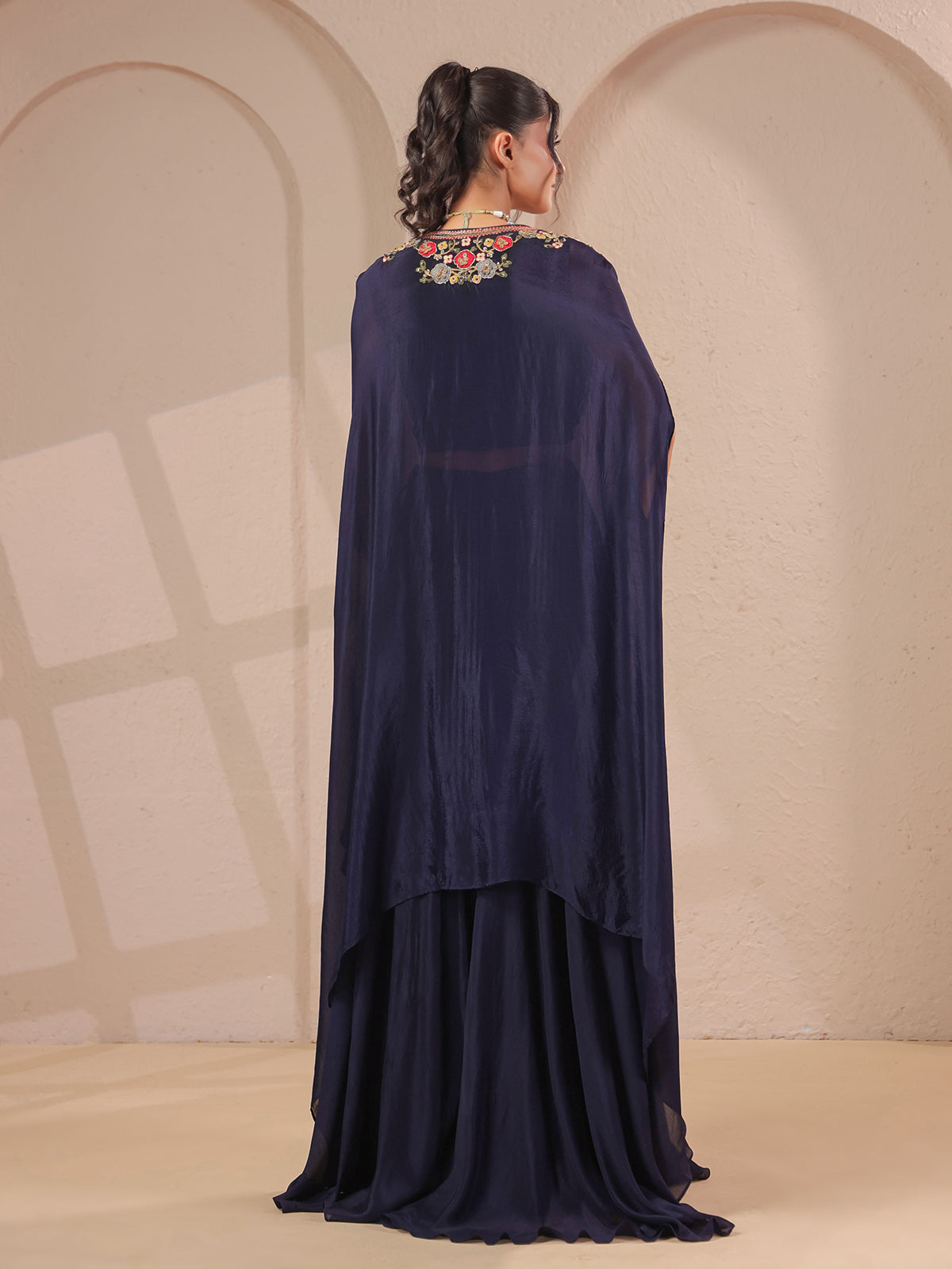 Navy handwork bustier overlay with designer jacket style palazzo