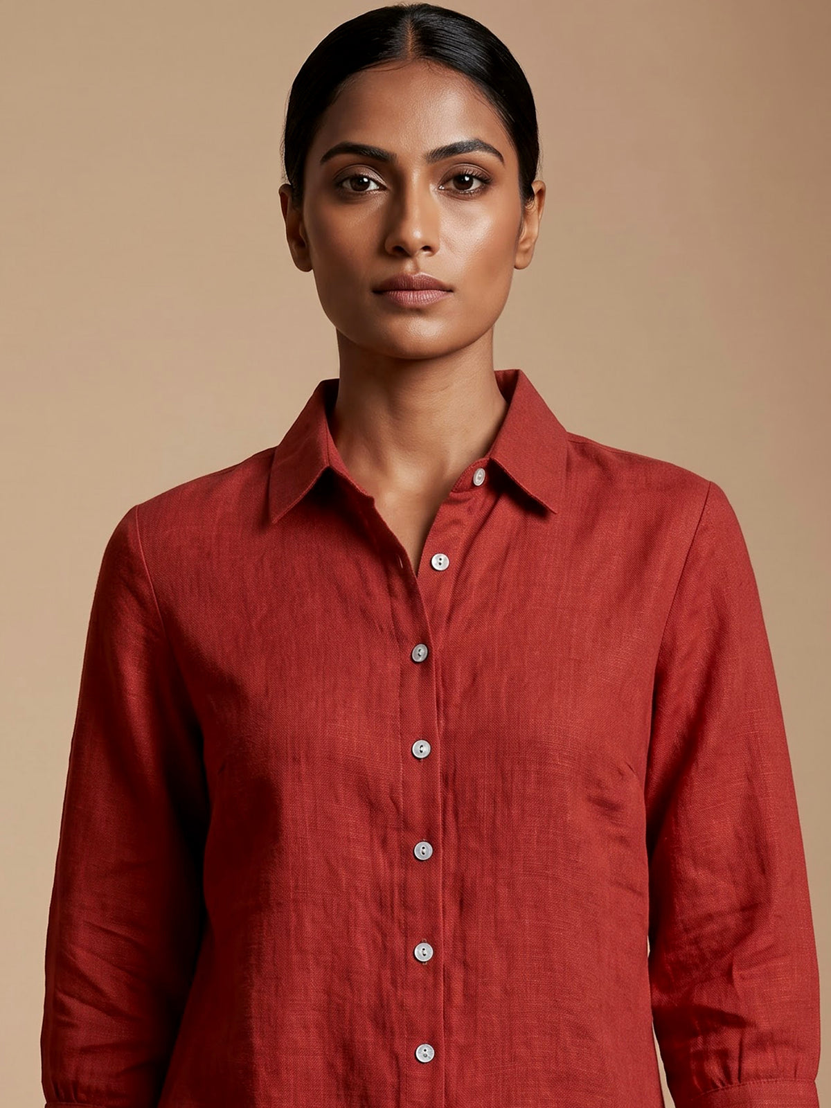 Rust red linen women shirt