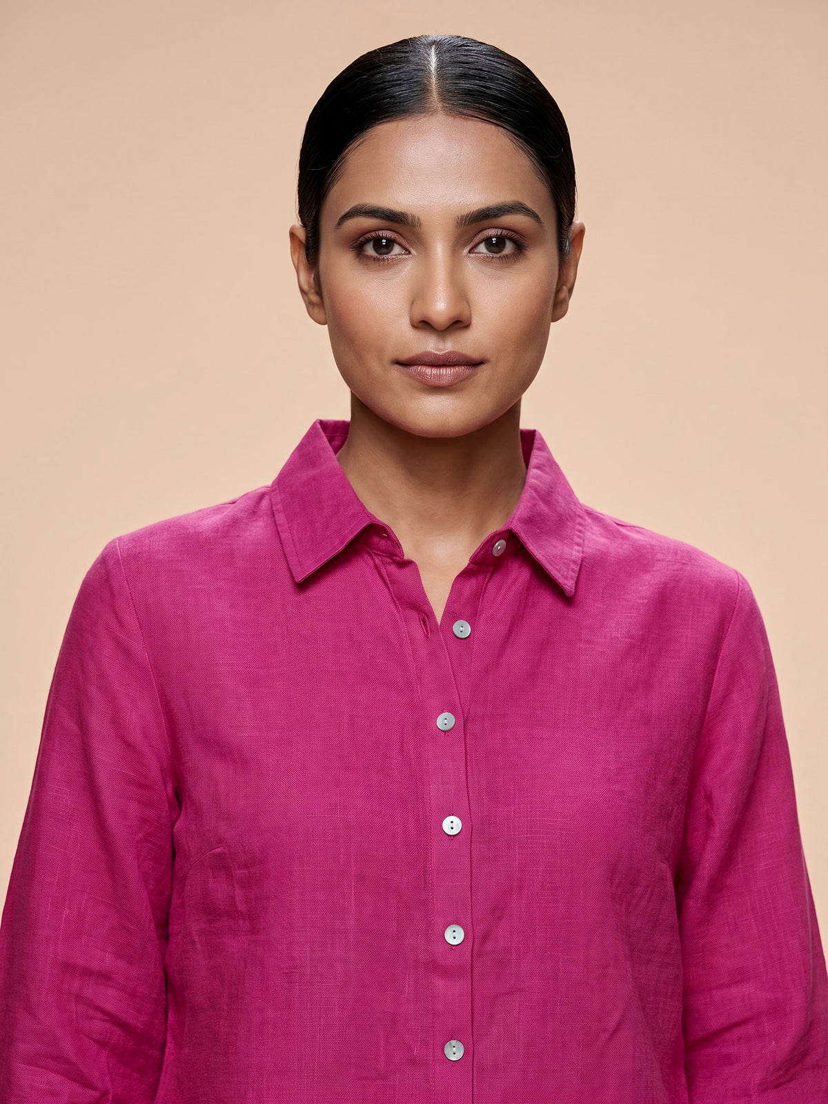 Pink linen women shirt