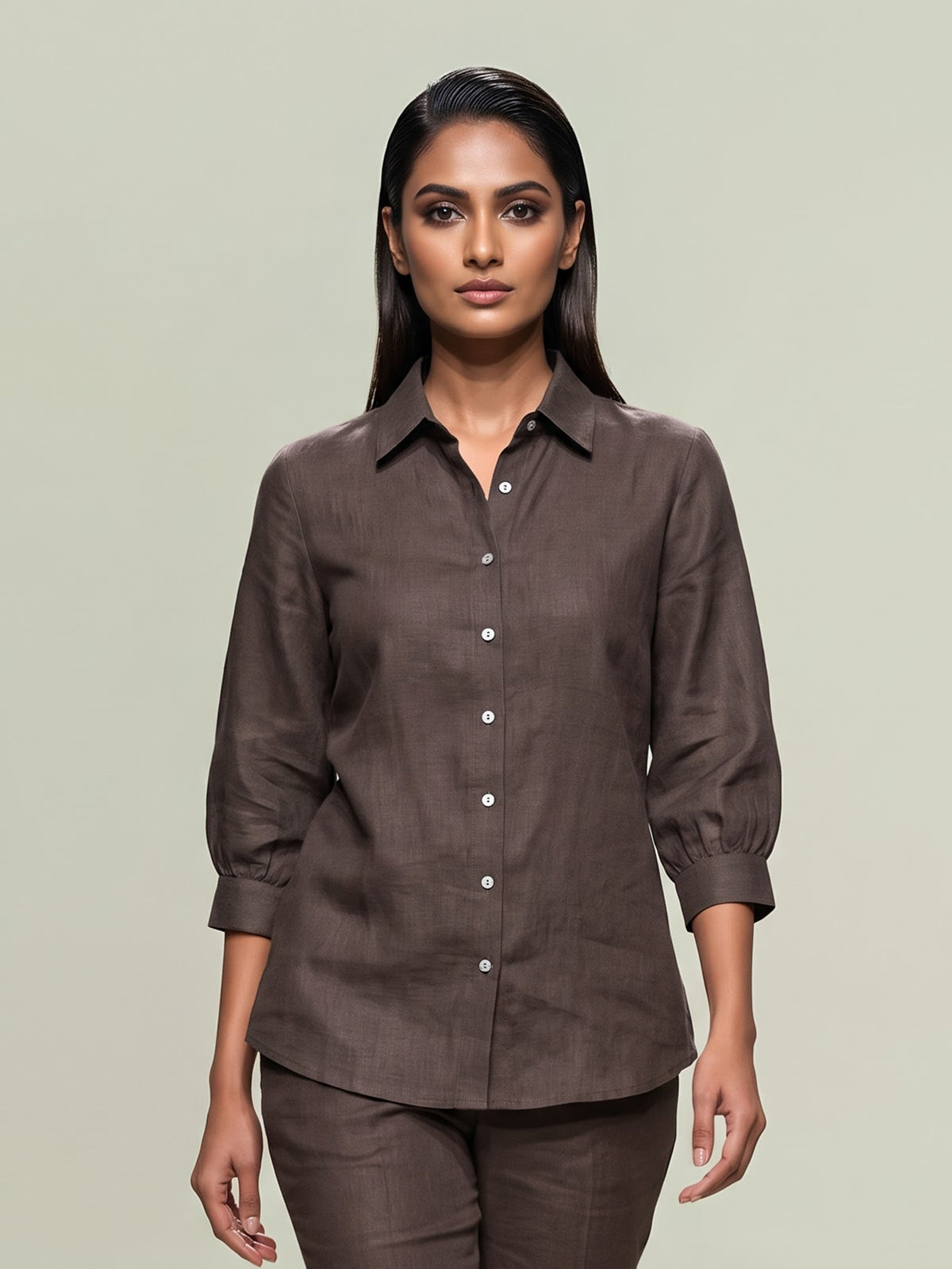 Dark beige linen women shirt