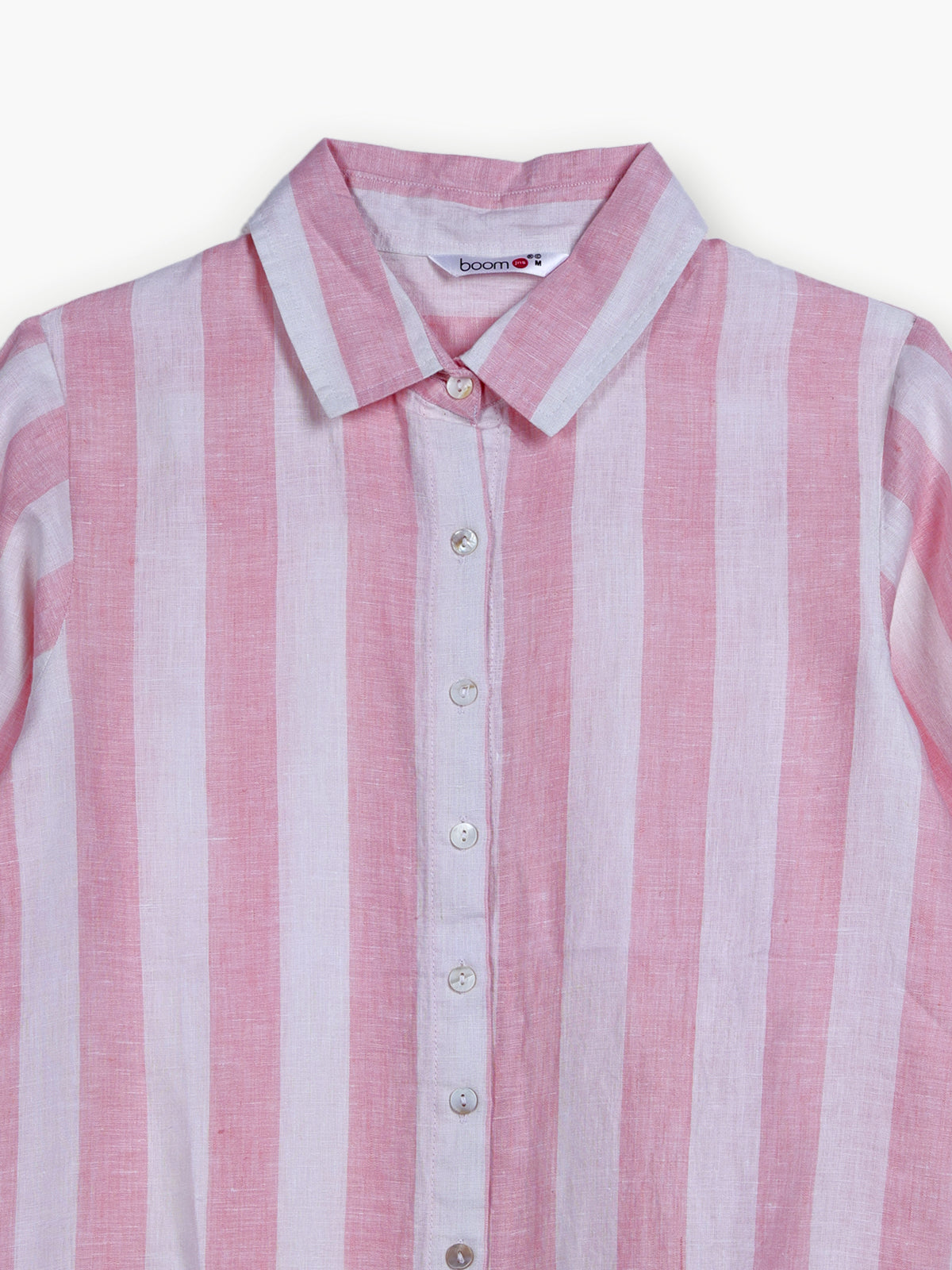 White pink linen women shirt