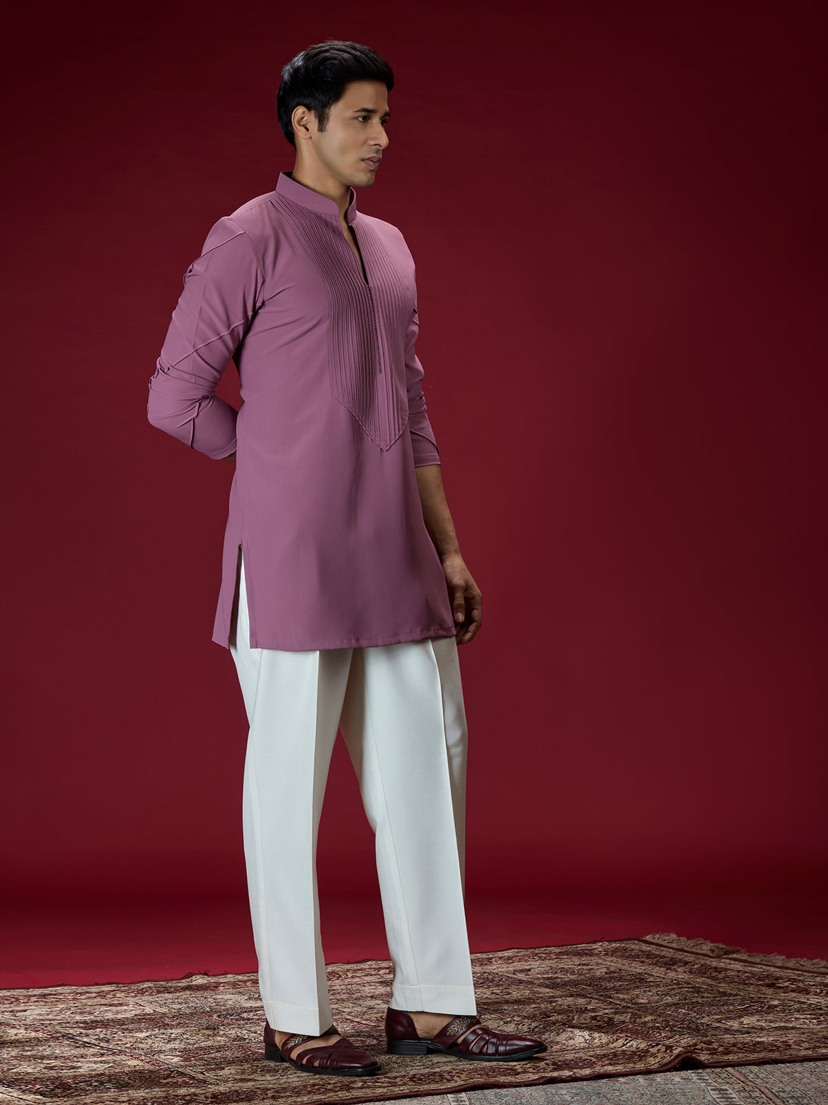 Dusty pink contemporary mens kurta suit