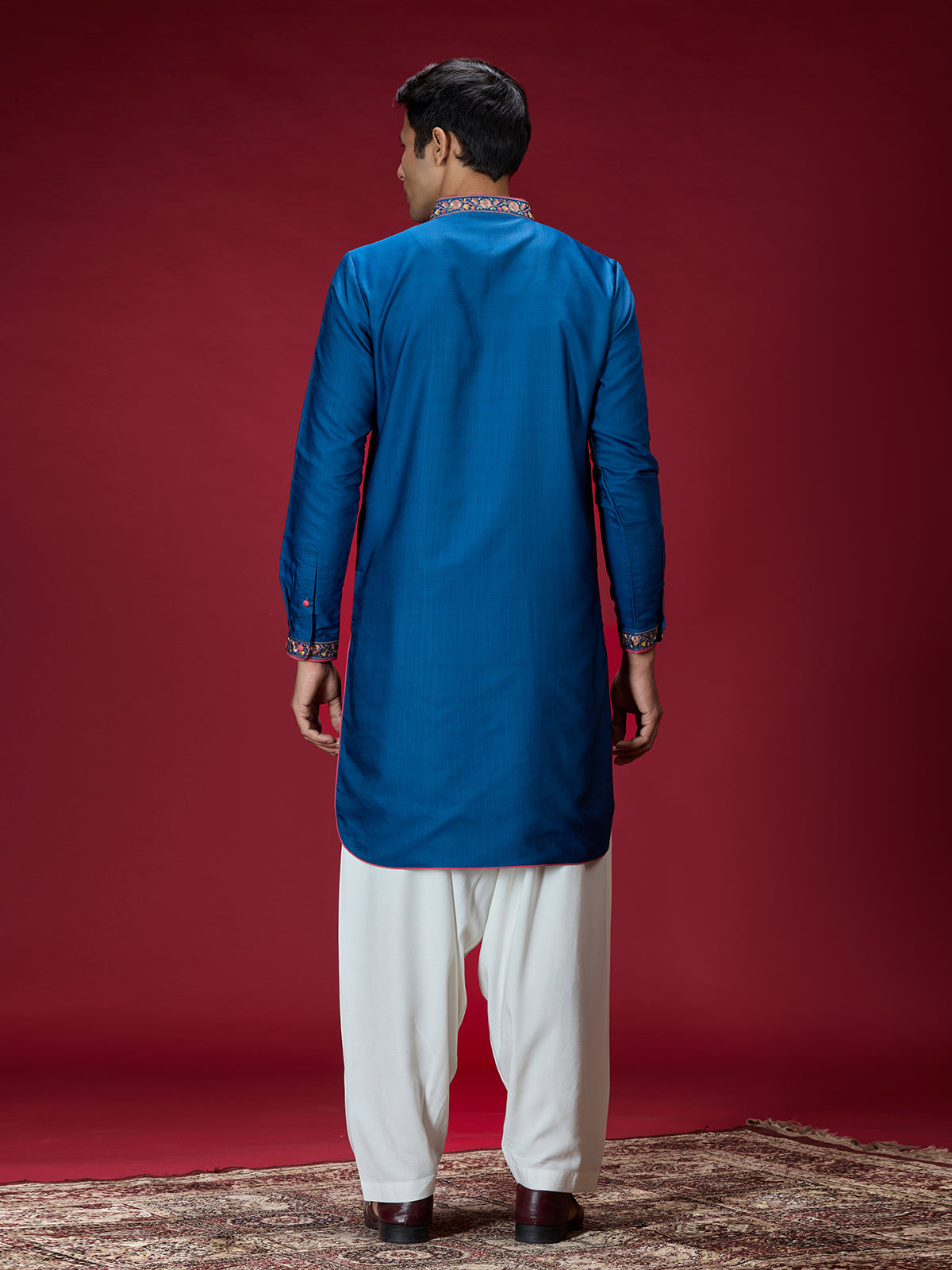 Blue persian floral mens kurta pajama