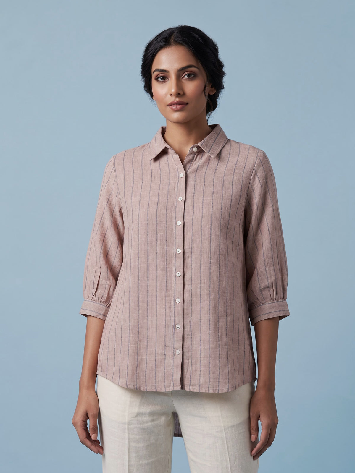 Light peach linen women crinkle shirt