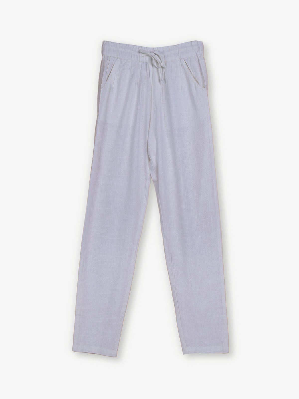 White cotton linen womens ankle pant