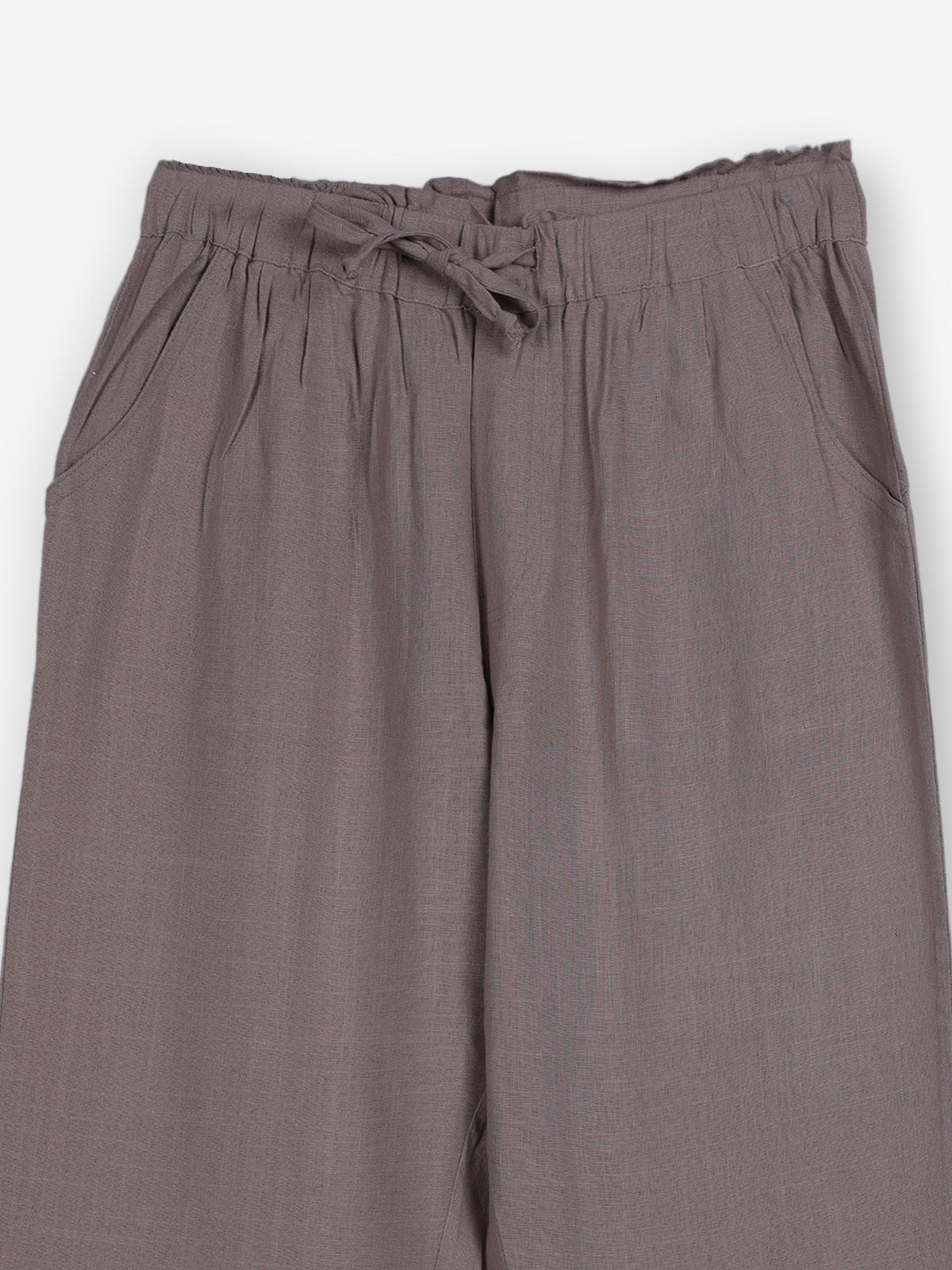 Khakhi brown cotton linen womens ankle pant