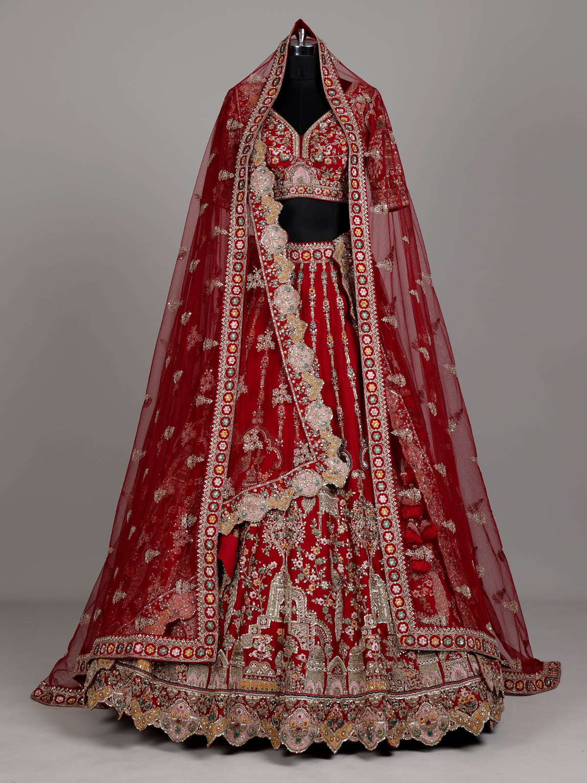 Red bridal raw silk women lehenga choli