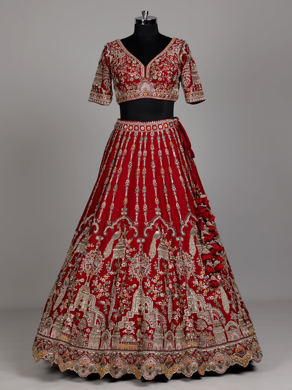 Red bridal raw silk women lehenga choli