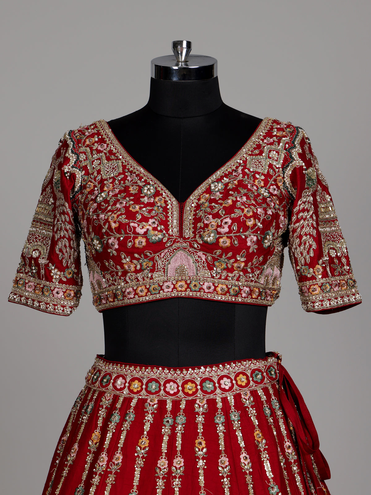 Red bridal raw silk women lehenga choli