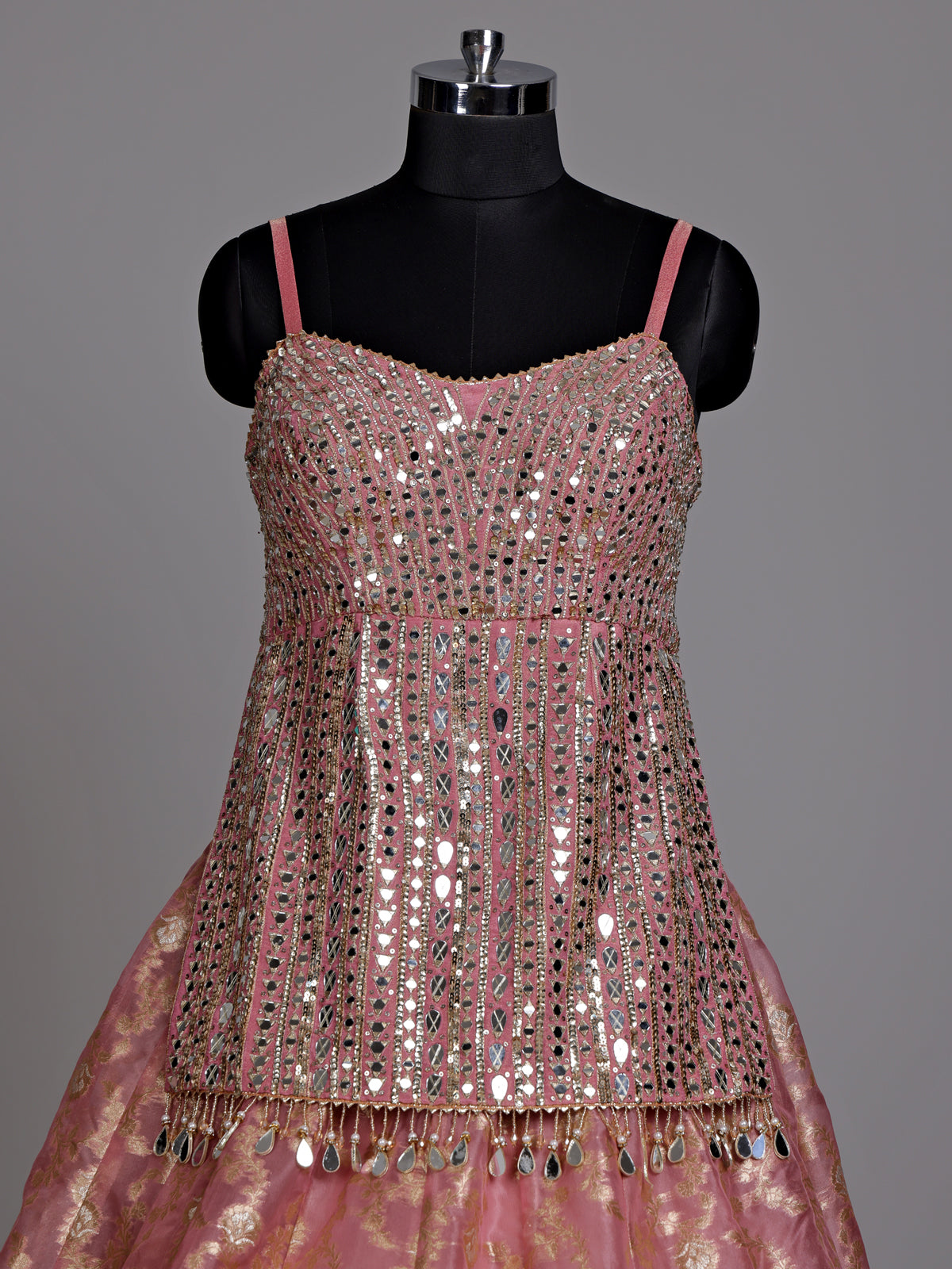 Pink mirror work women lehenga choli
