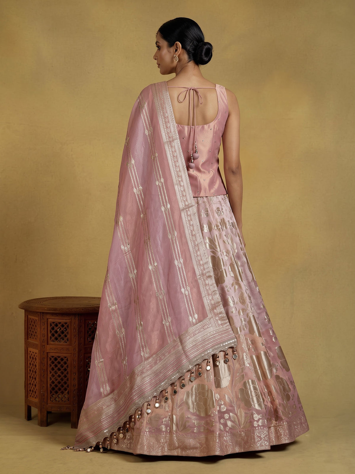 Peach peplum brocade women lehenga choli