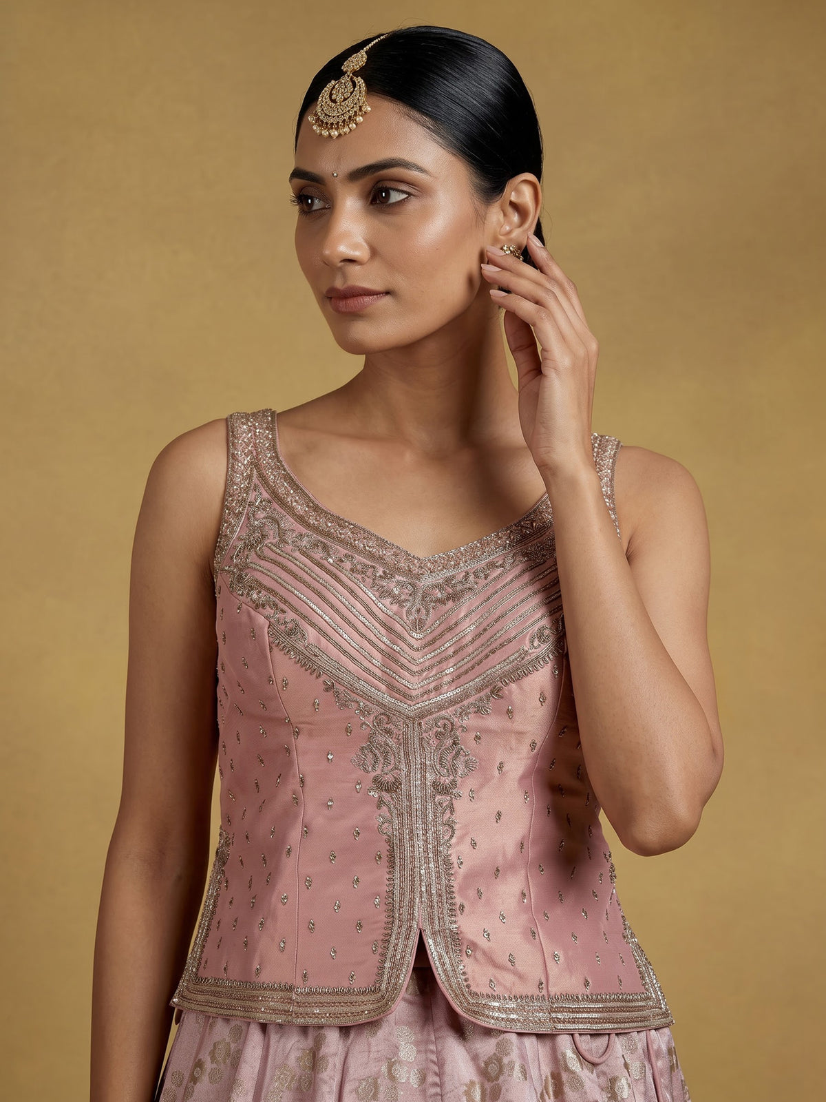Peach peplum brocade women lehenga choli