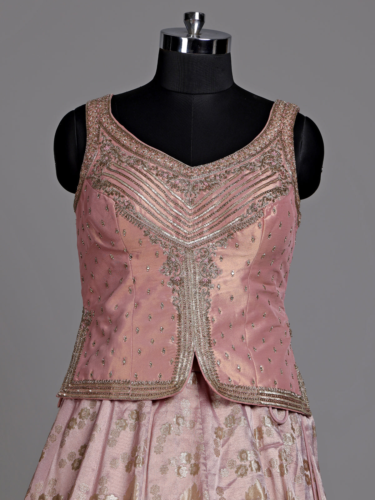 Peach peplum brocade women lehenga choli
