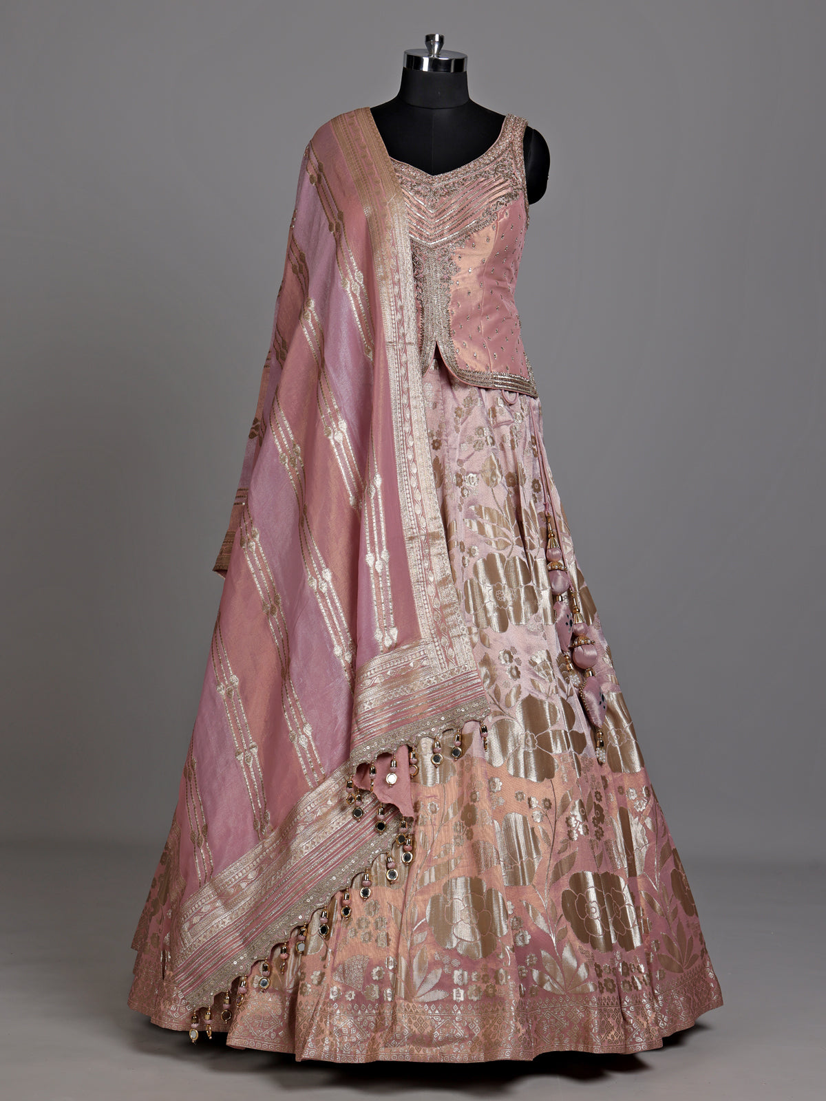 Peach peplum brocade women lehenga choli
