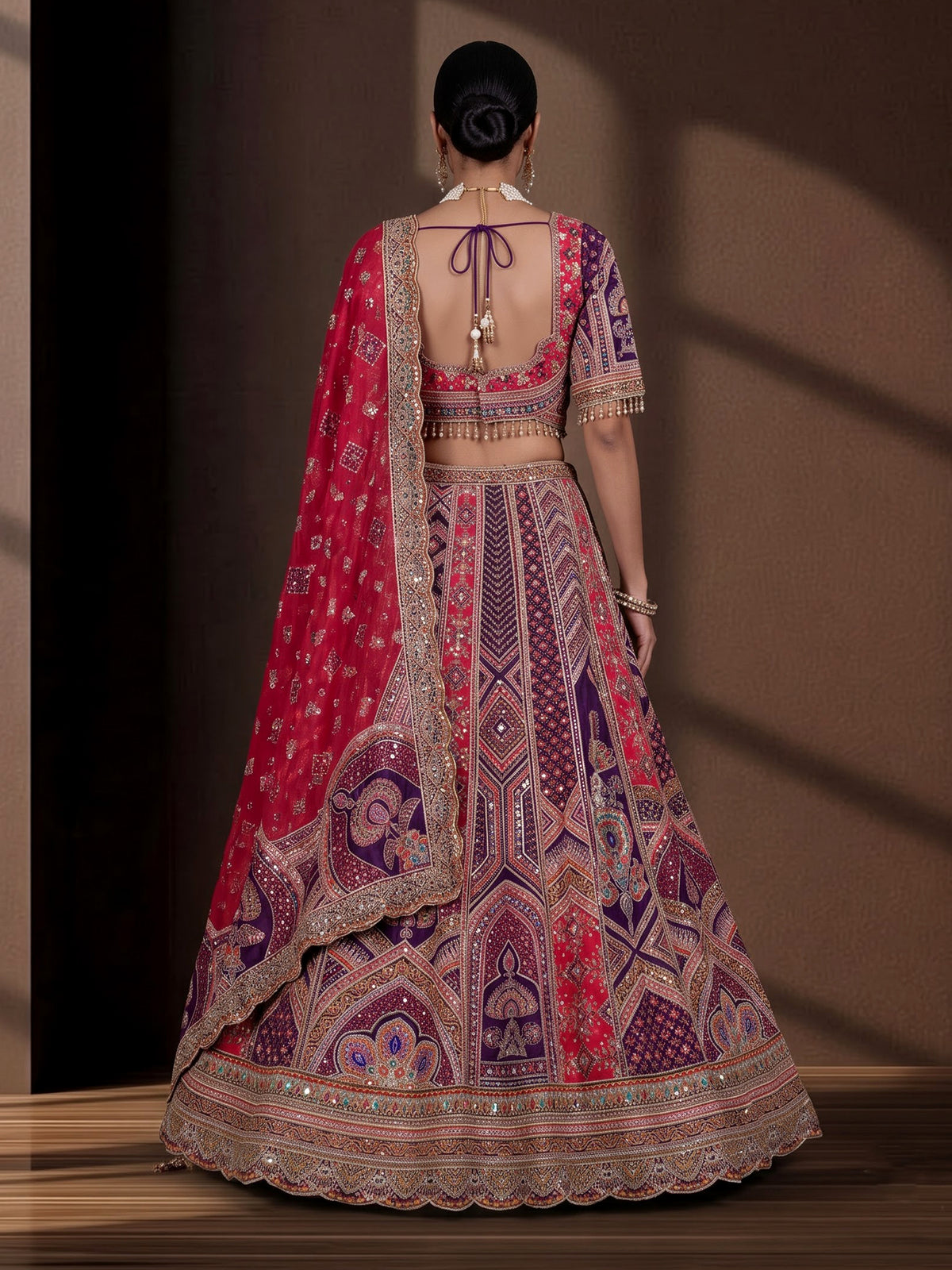 Rani pink purple lehenga choli with embroidered dupatta