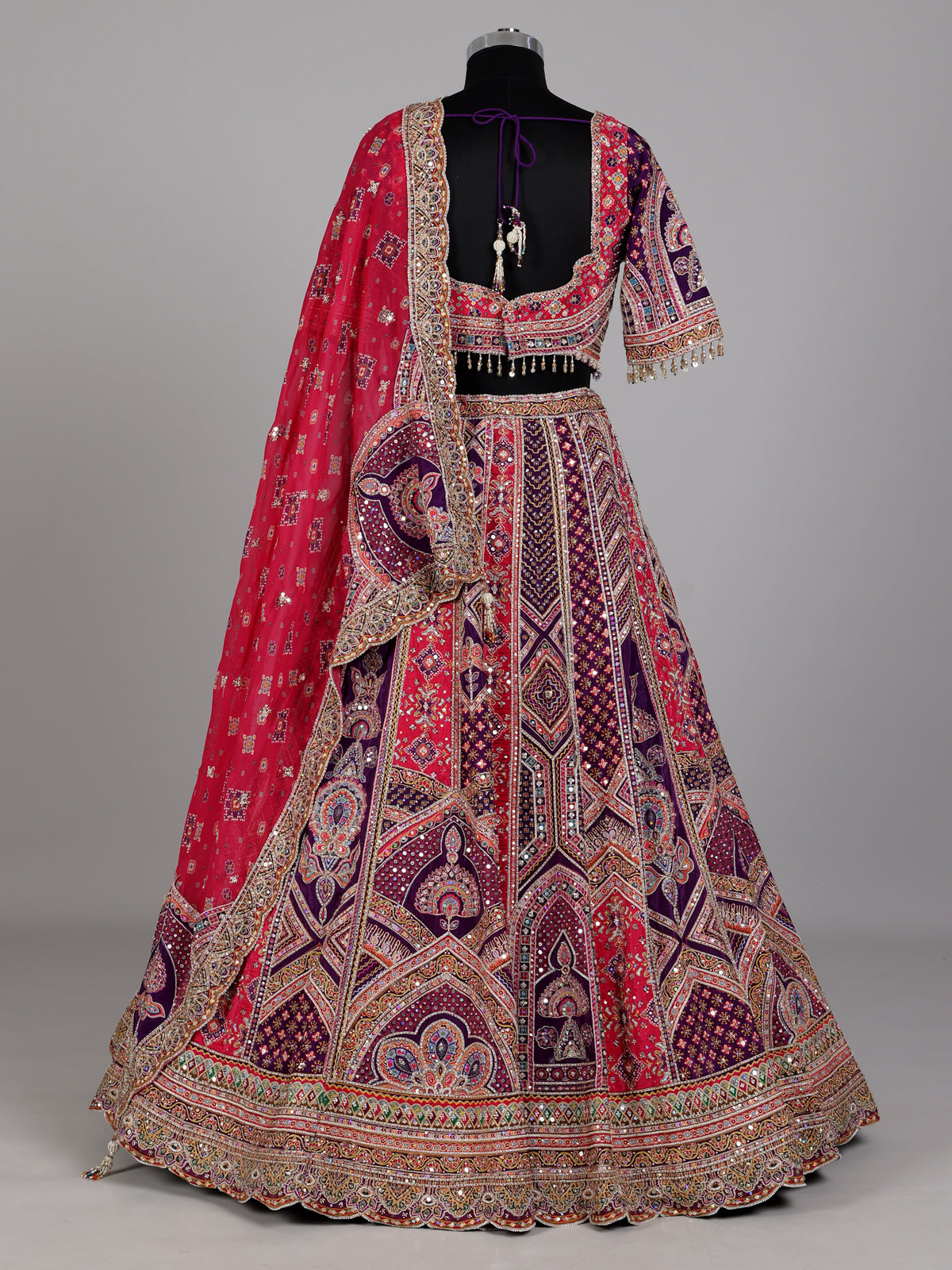 Rani pink purple lehenga choli with embroidered dupatta