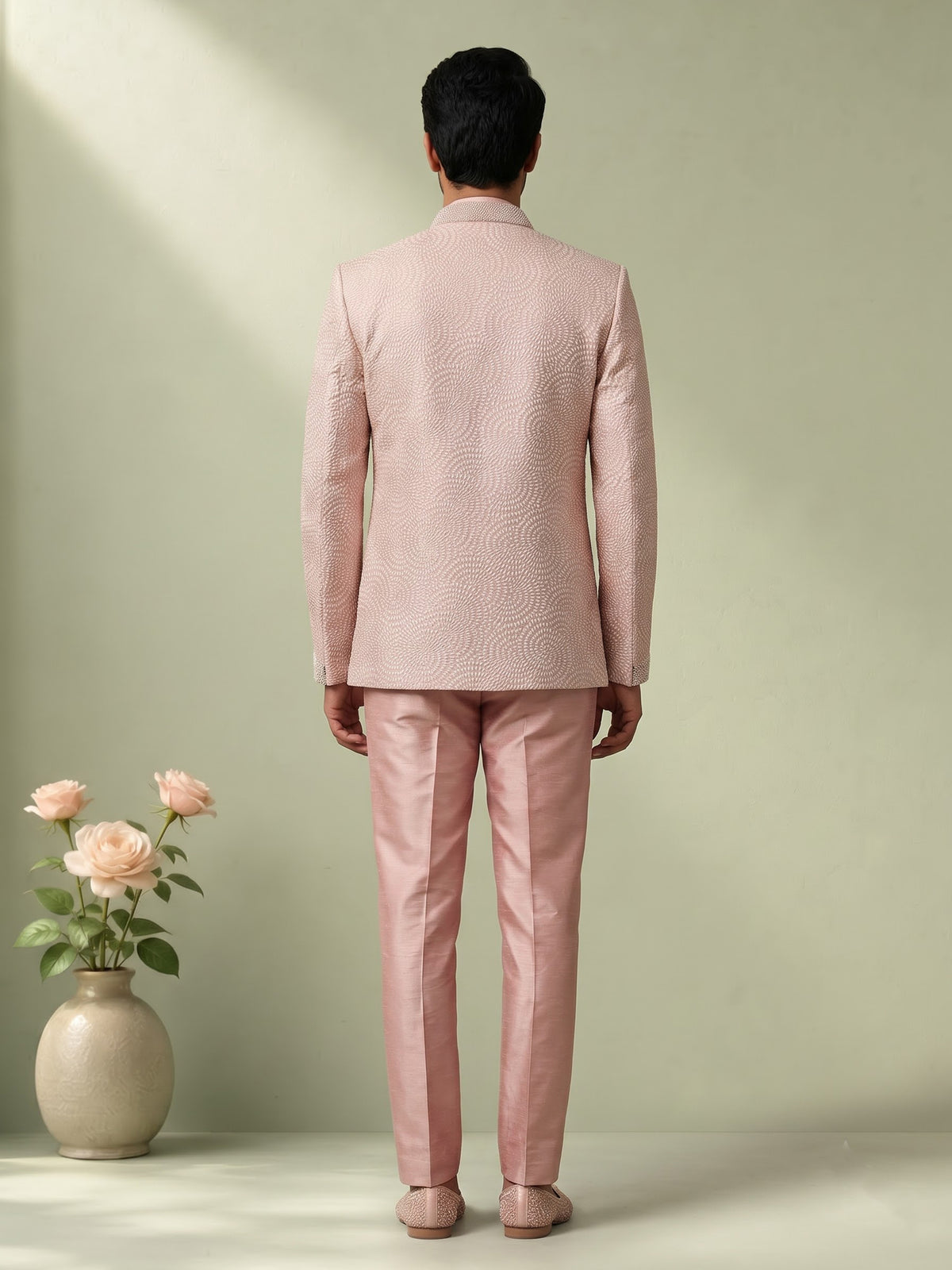Dusty peach Indo western set with embellished bandhgala jacket