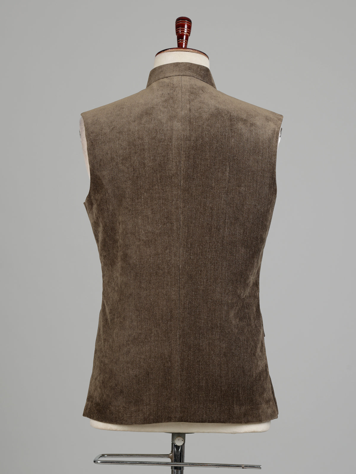 Olive brown Nehru waistcoat with antique floral crest embroidery