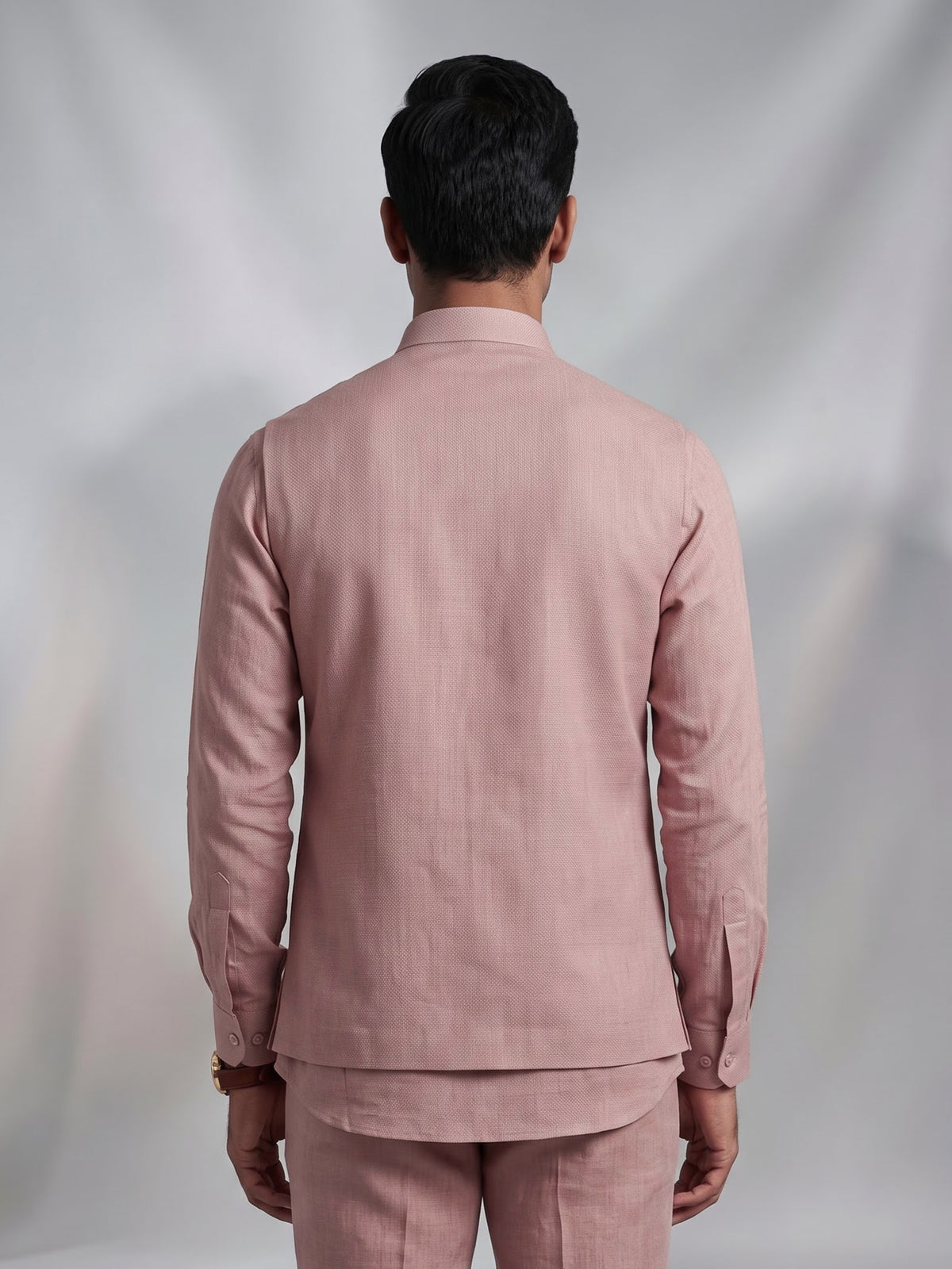 Dusty rose pink waistcoat set with zardozi medallion crest