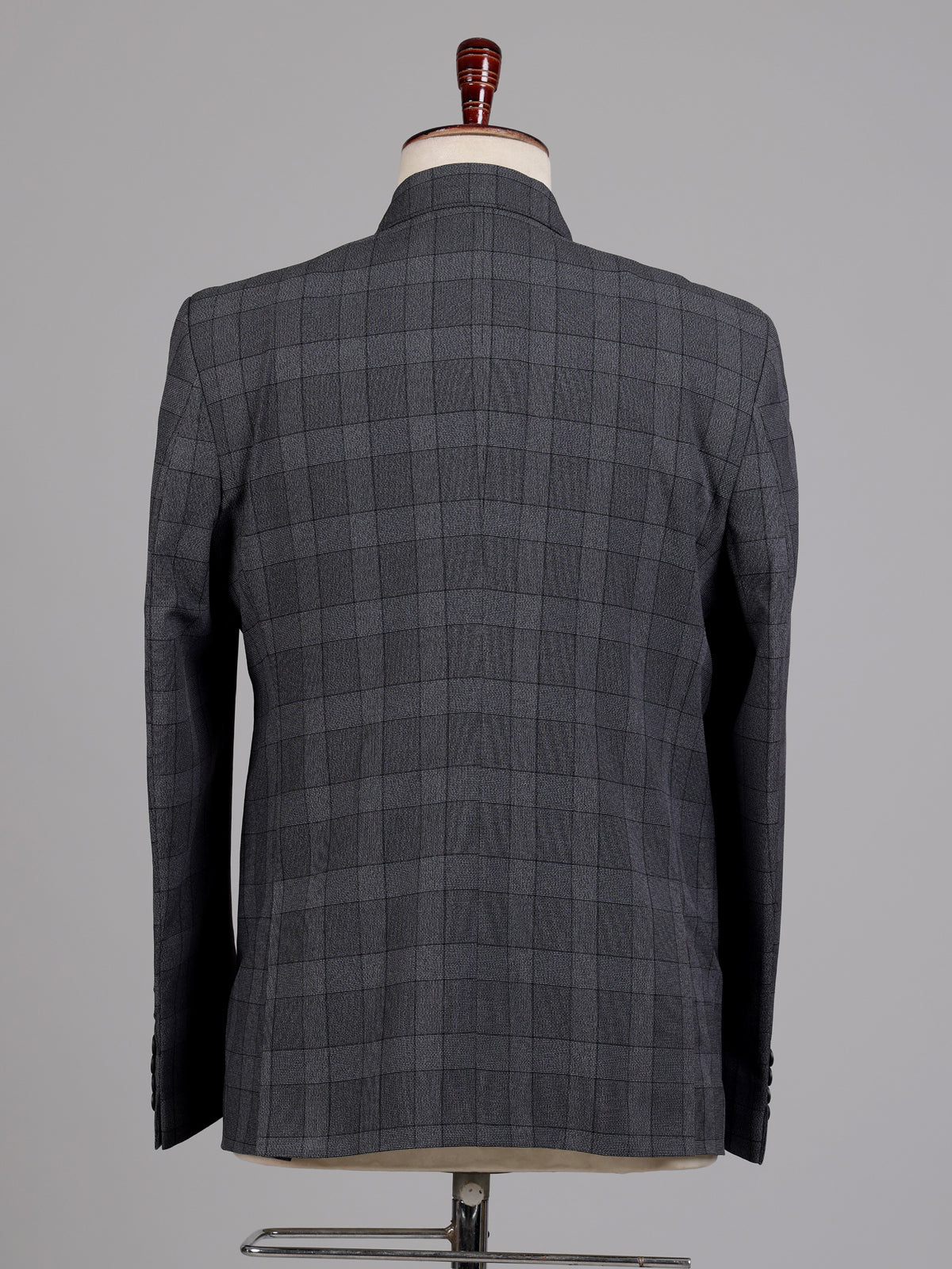 Charcoal grey glen plaid double breasted tailored blazer
