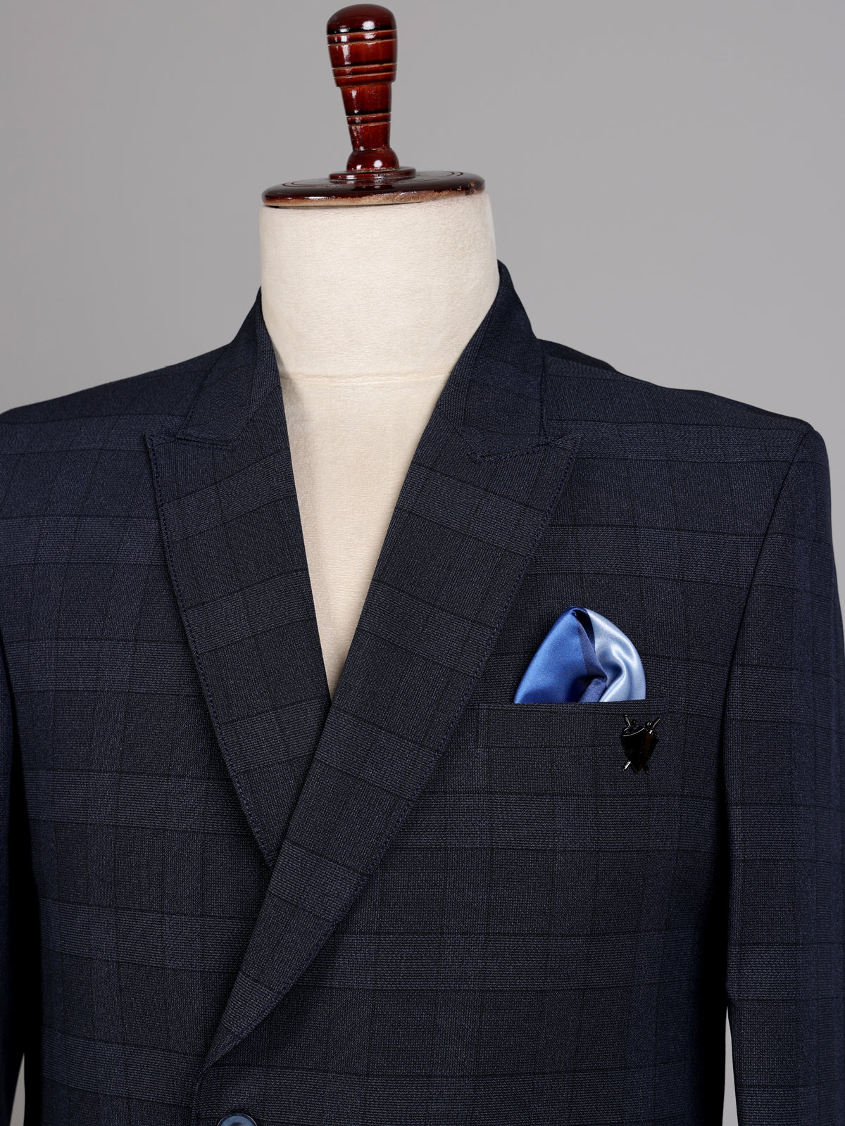 Midnight navy textured self weave double breasted blazer