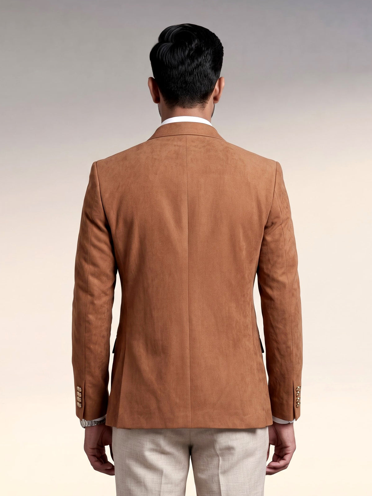 Tan brown suede finish double breasted tailored blazer