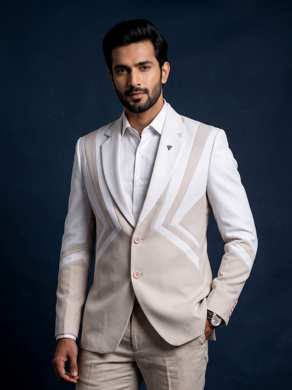 Light beige geometric panel designer blazer