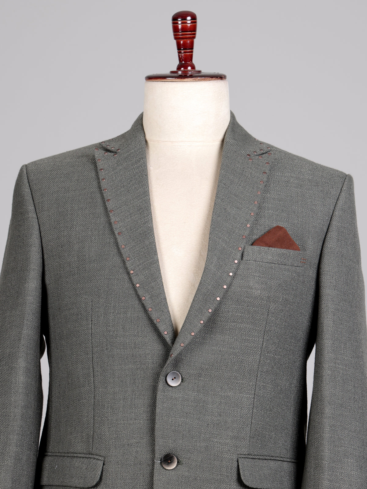 Classic grey herringbone pick stitched single breasted blazer