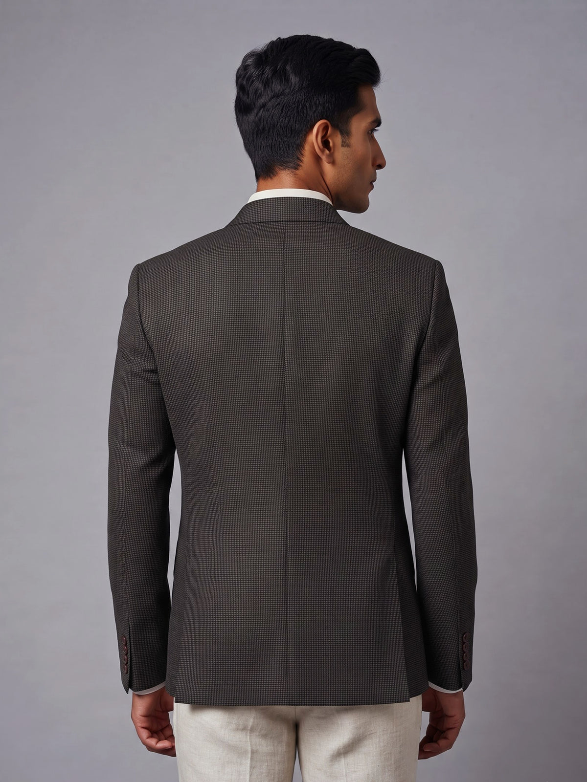 Charcoal black micro textured single breasted evening blazer