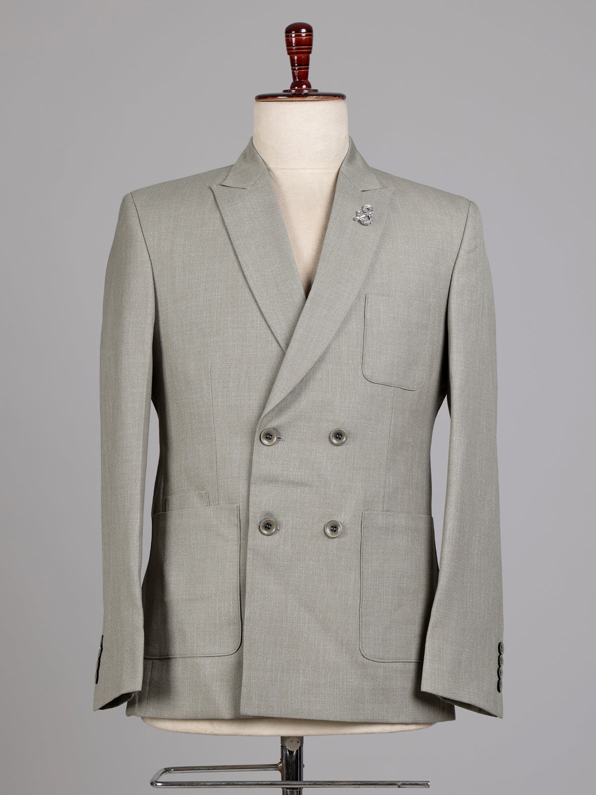Grey micro textured double breasted formal blazer