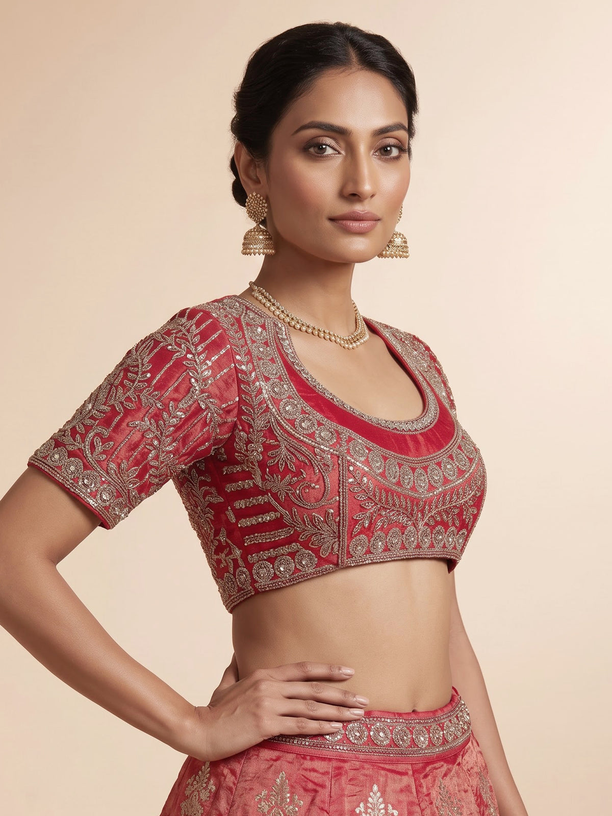 Rani pink banarasi silk lehenga choli with embellished dupatta