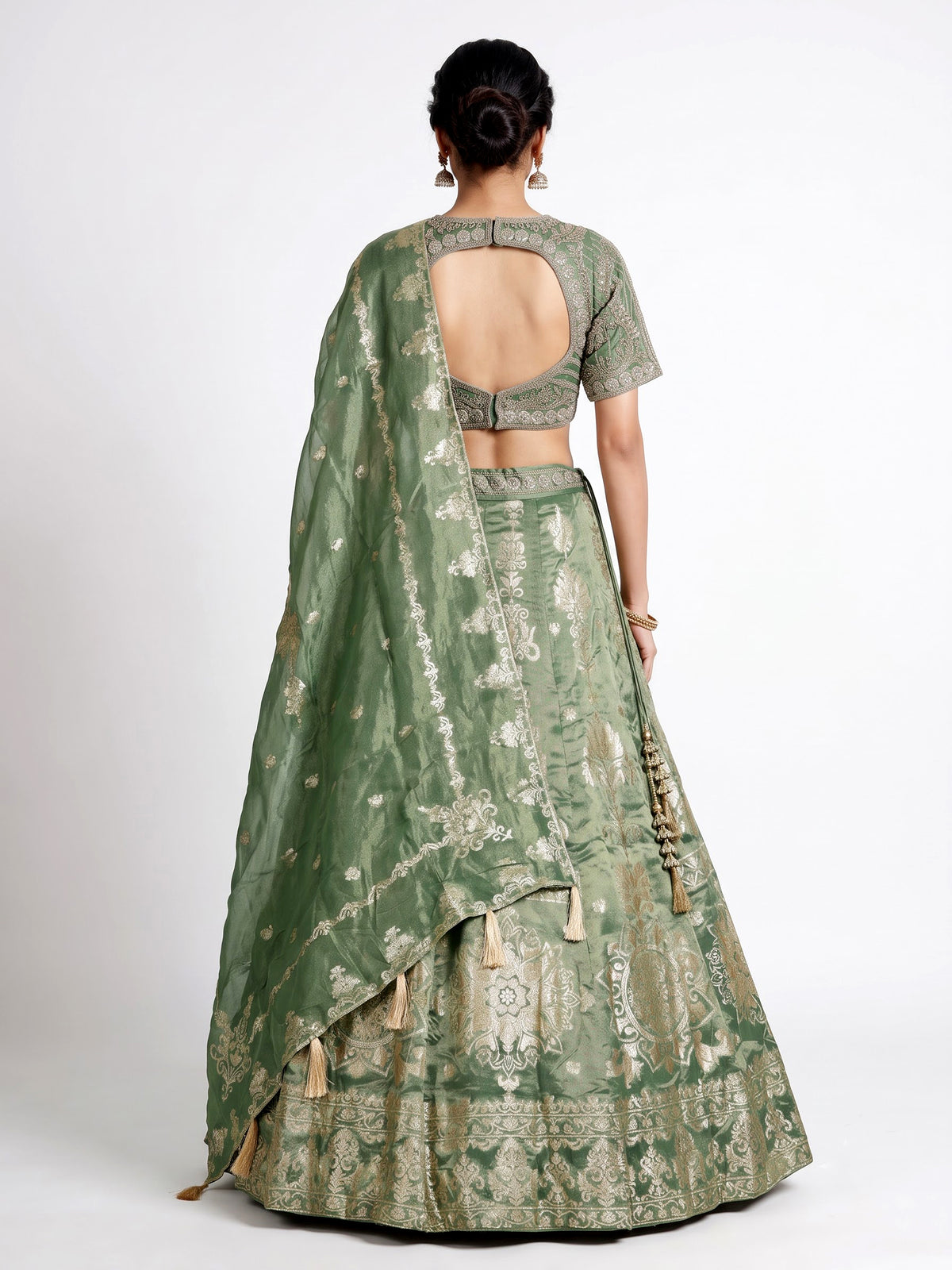 Pista green banarasi silk lehenga choli with dupatta