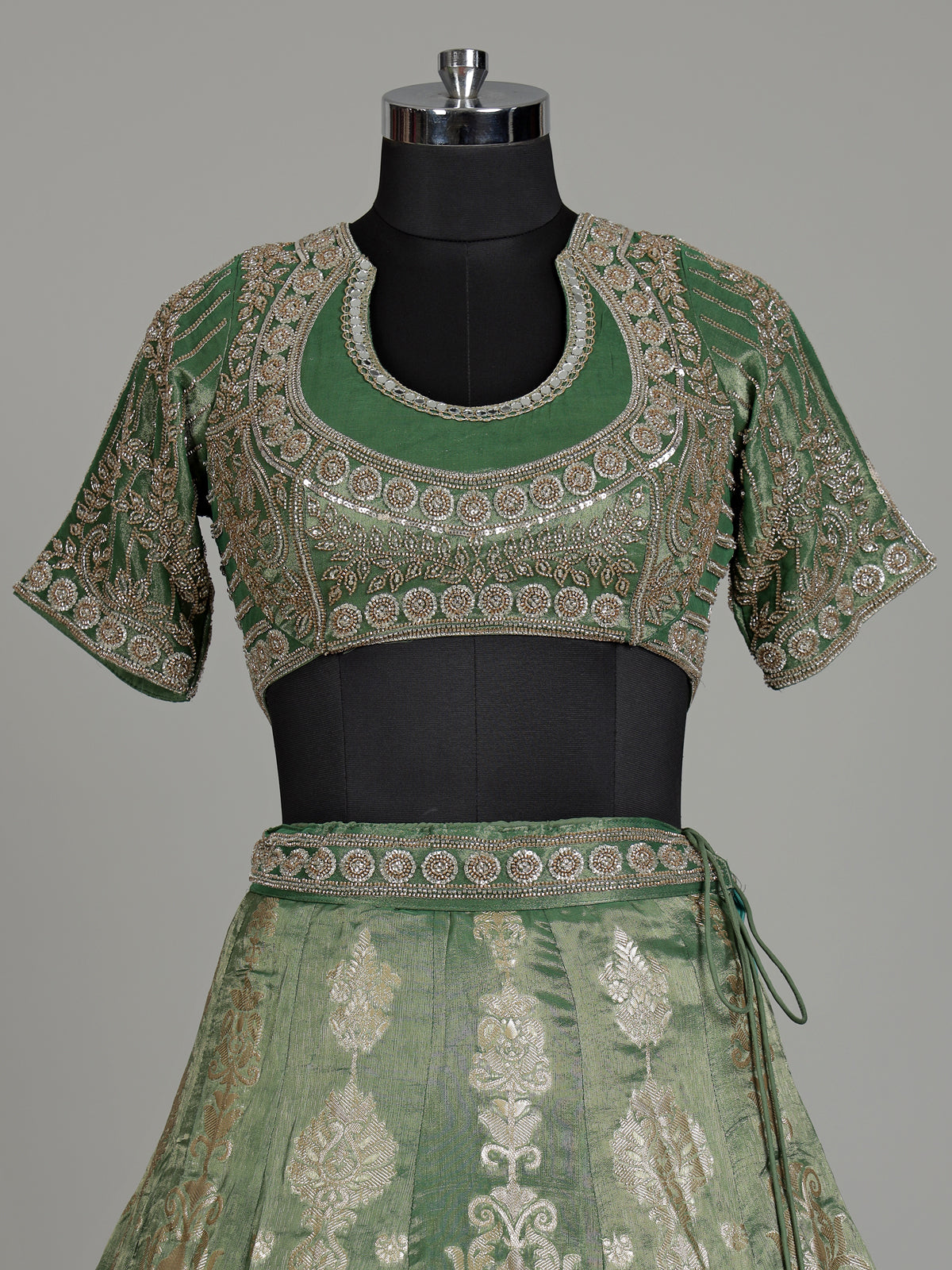 Pista green banarasi silk lehenga choli with dupatta