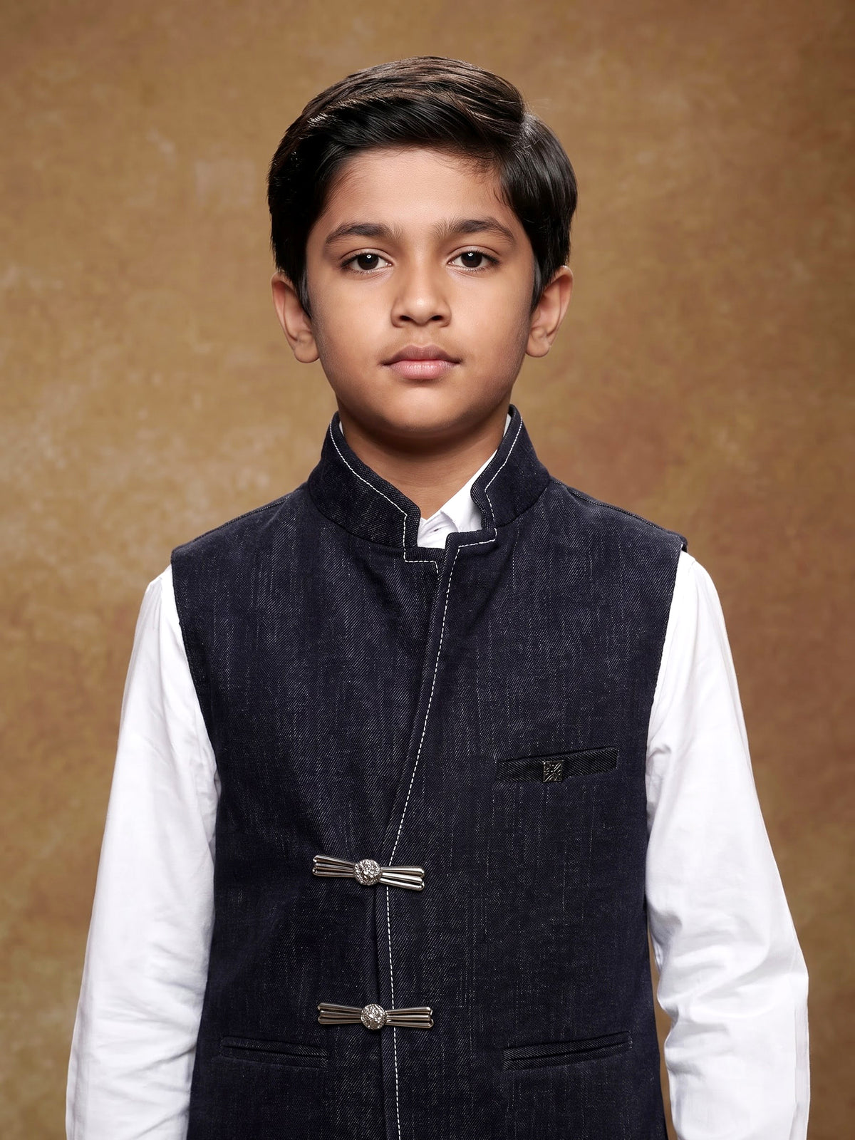 Navy blue boys waistcoat set with white shirt and trousers