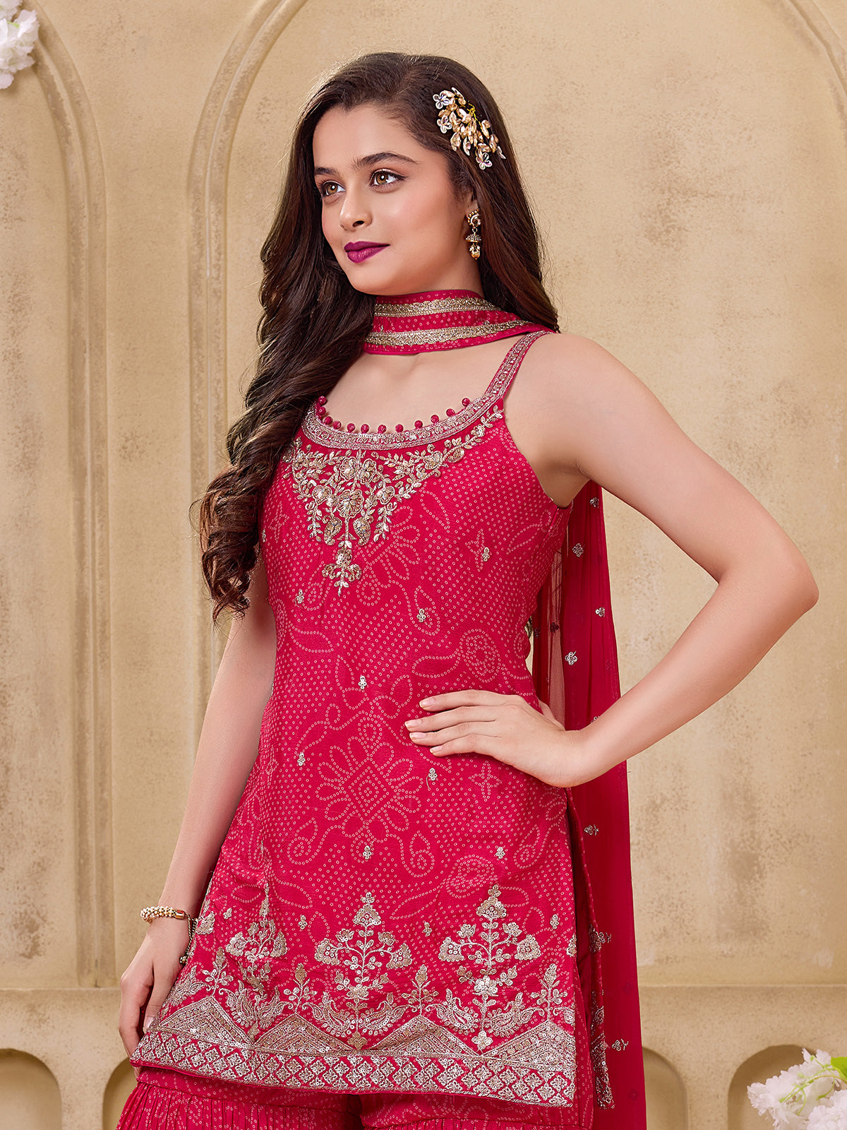 Pink festive girls sharara suit with dupatta