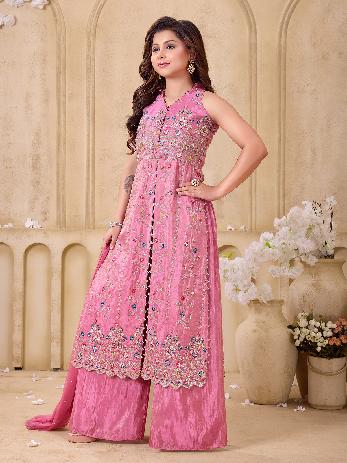 Light pink graceful girls designer palazzo suit