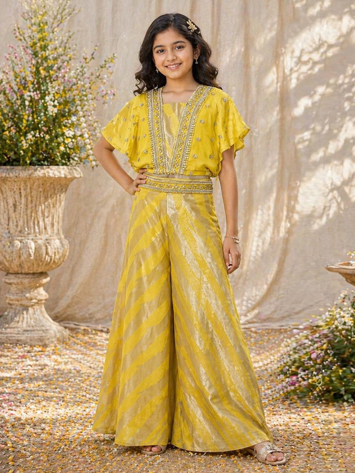 Yellow regal girls designer palazzo suit