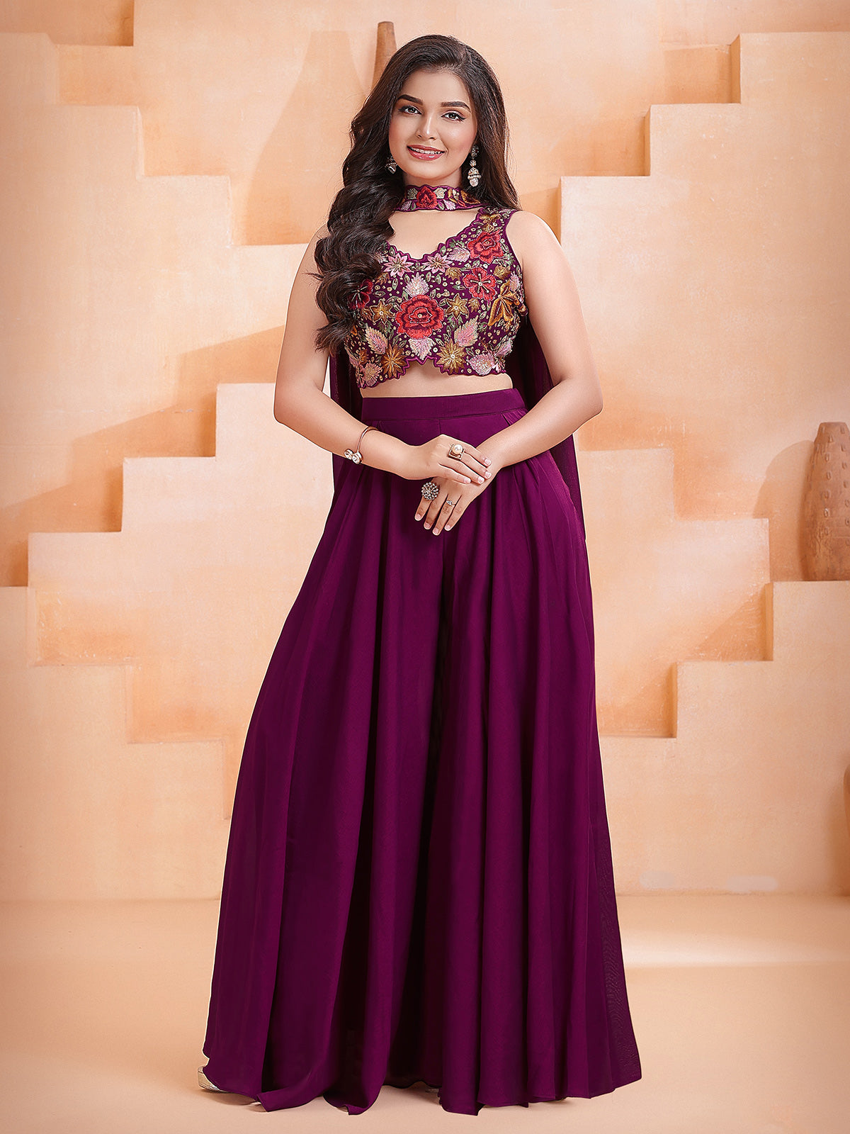 Wine luxurious girls designer palazzo suit