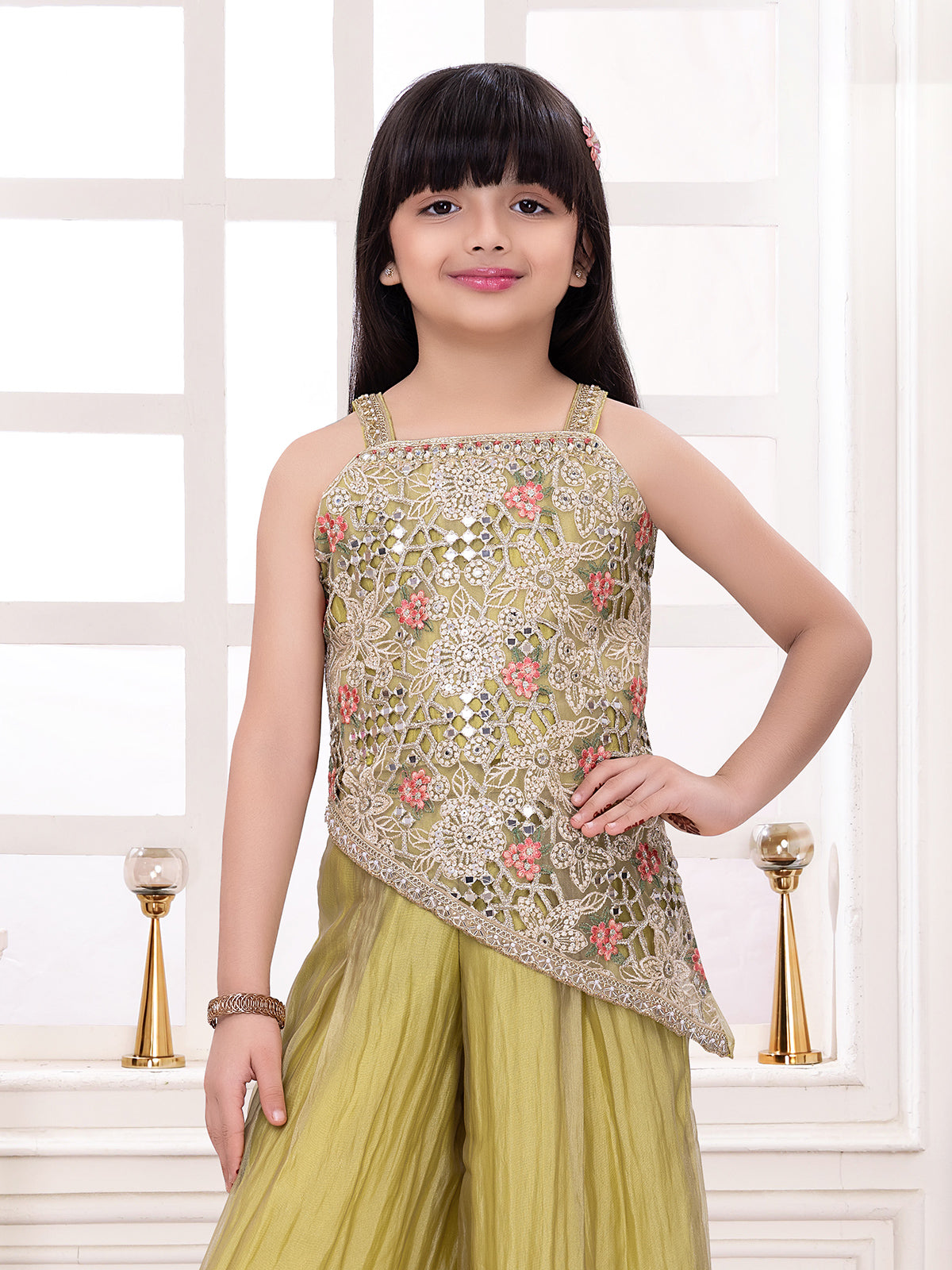 Green statement girls designer palazzo suit