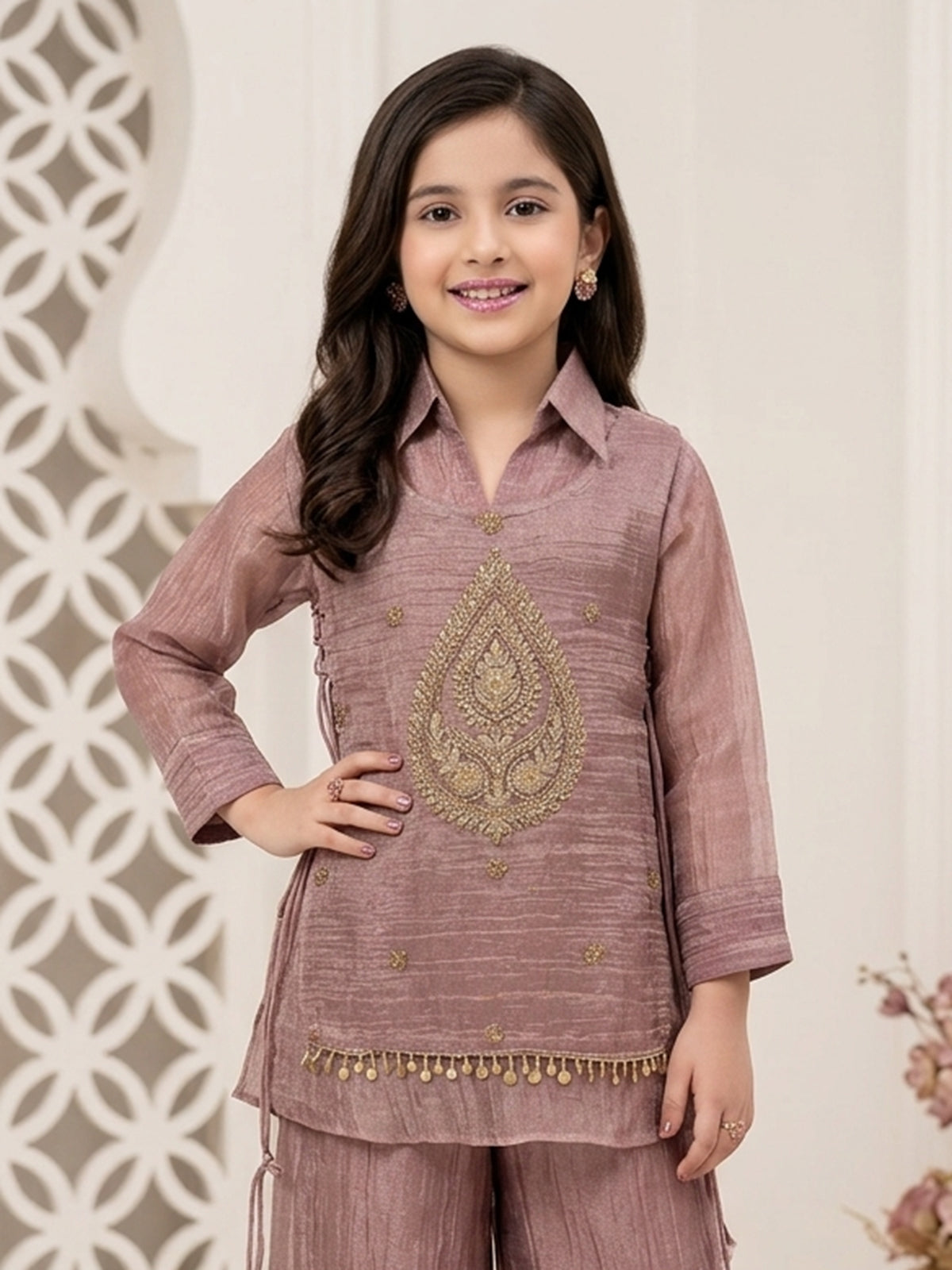 Dusty purple statement girls designer palazzo suit