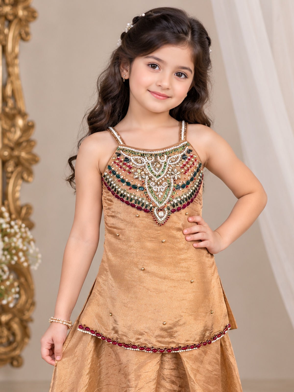 Brown luxurious girls designer palazzo suit