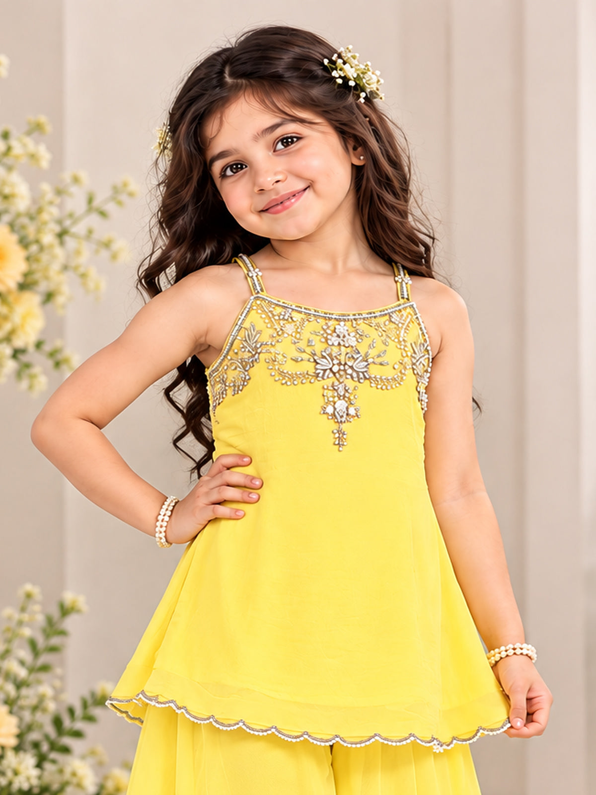 Yellow radiant girls festive palazzo suit