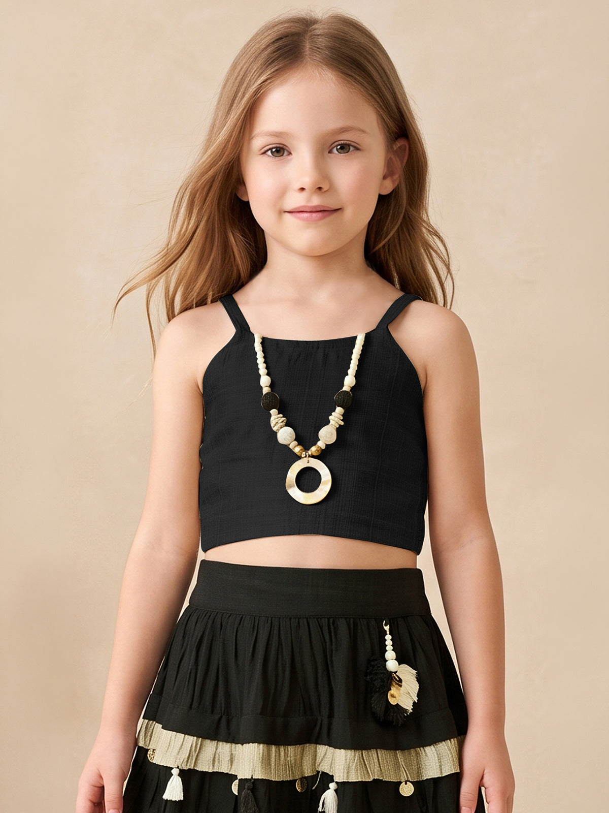 Black ornate girls lehenga choli with jacket