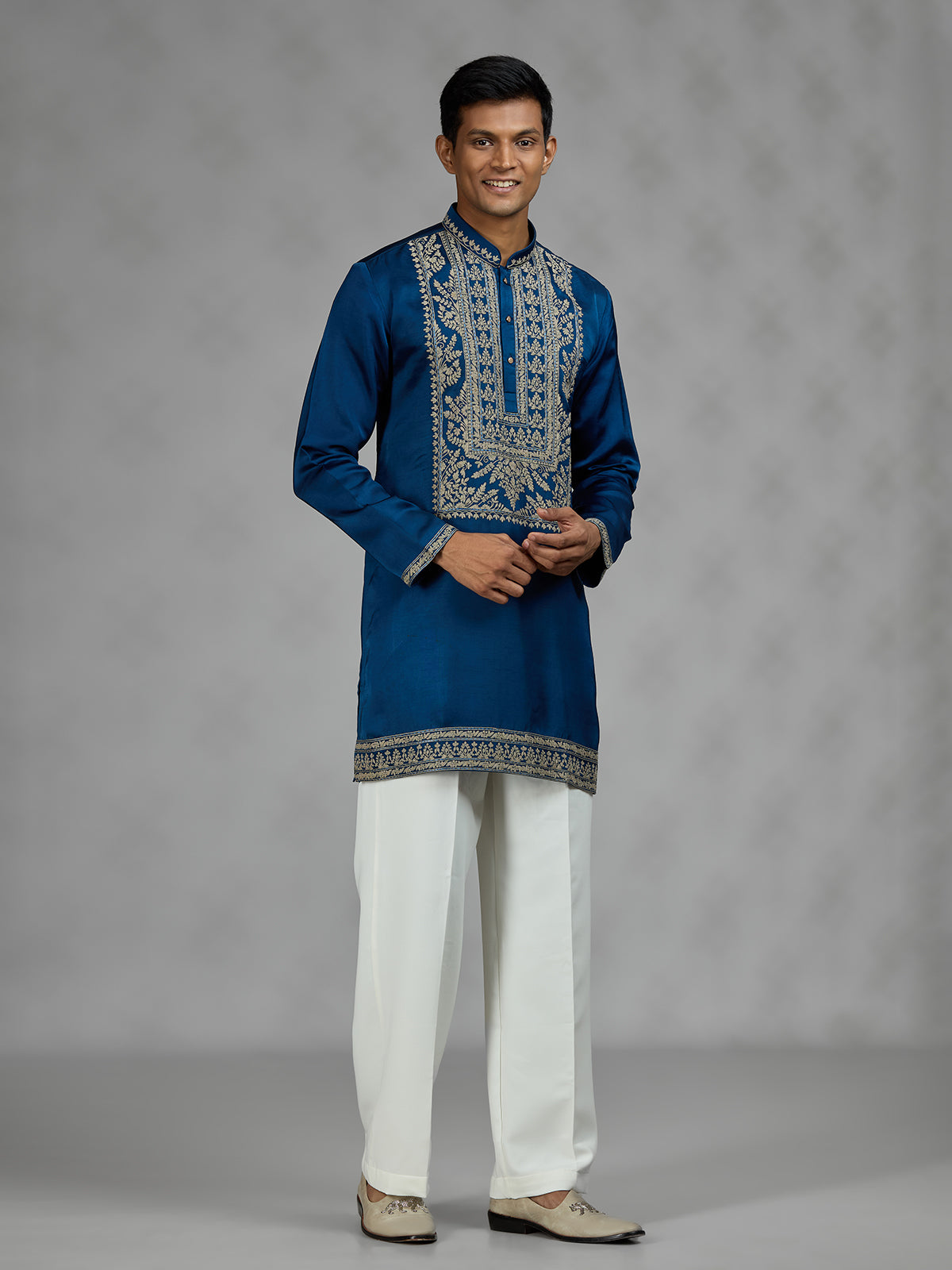 Royal blue ornate mens kurta suit